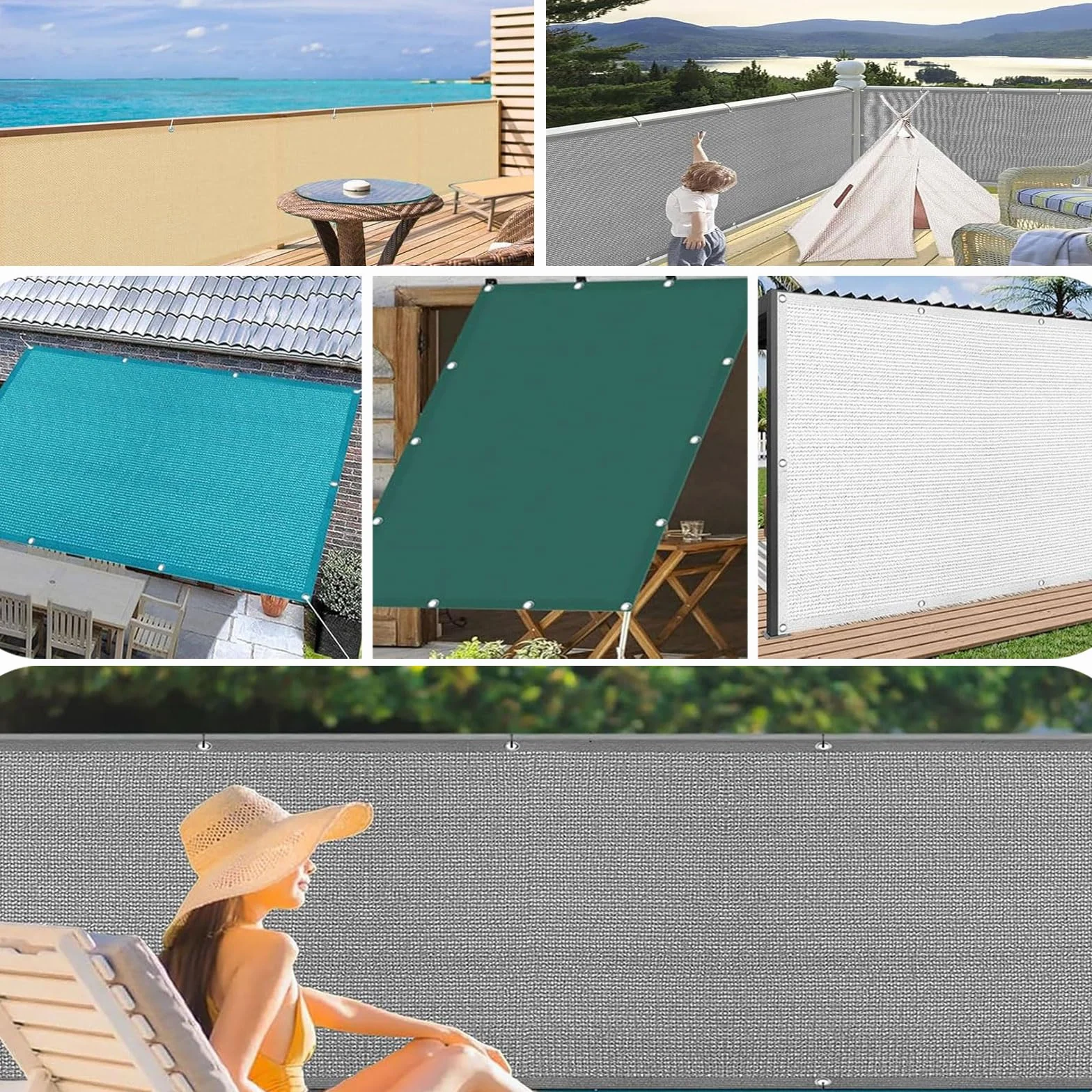 GUOJUN Brise Vue 110 x 280 cm Protection UV Coupe-Vent Respirant Cache Vue Balcon Clôture d'ombrage avec Œillets Blanc