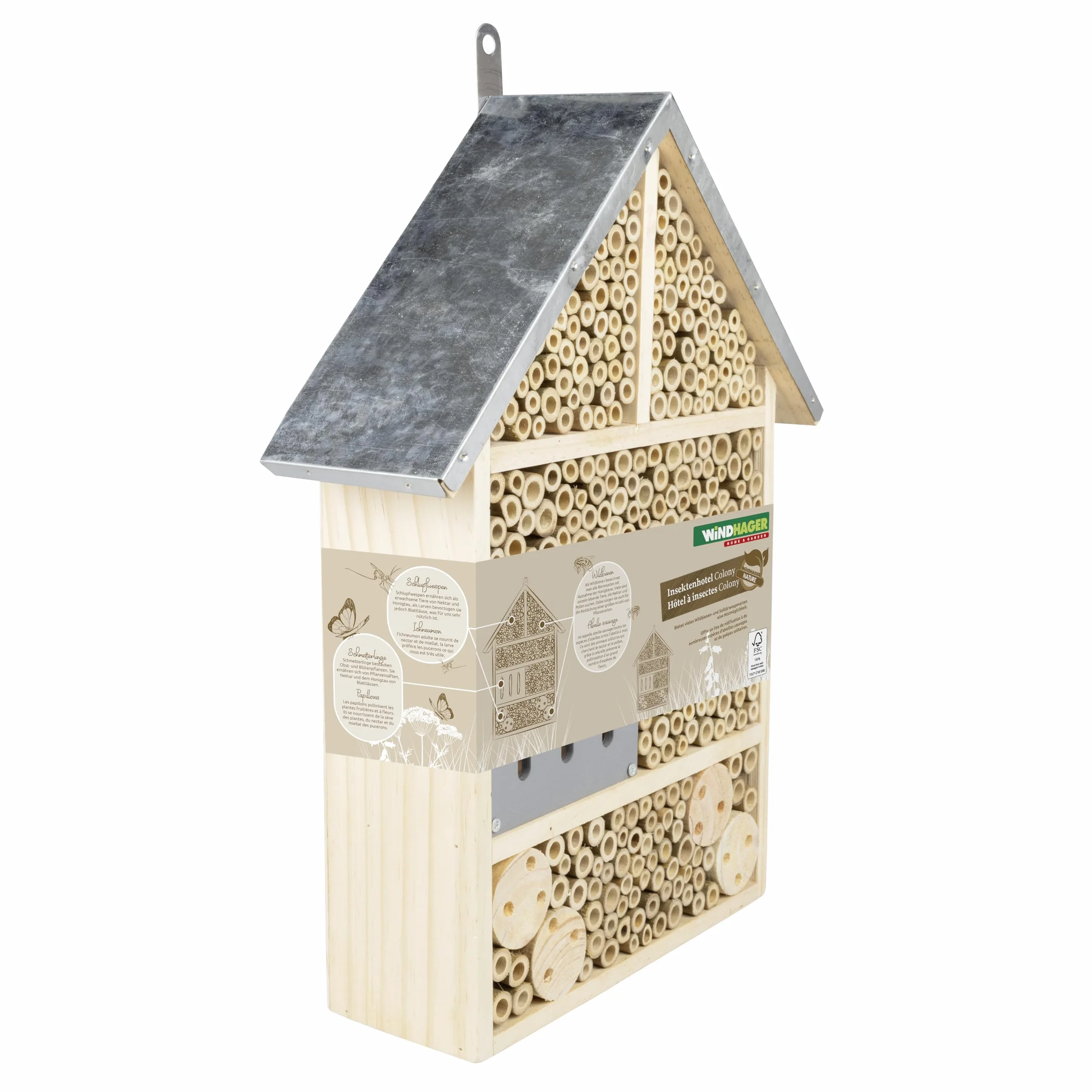 Windhager Hôtel à Insectes Colony Bois et Bambou - Abris pour Abeilles, Papillons, Coccinelles