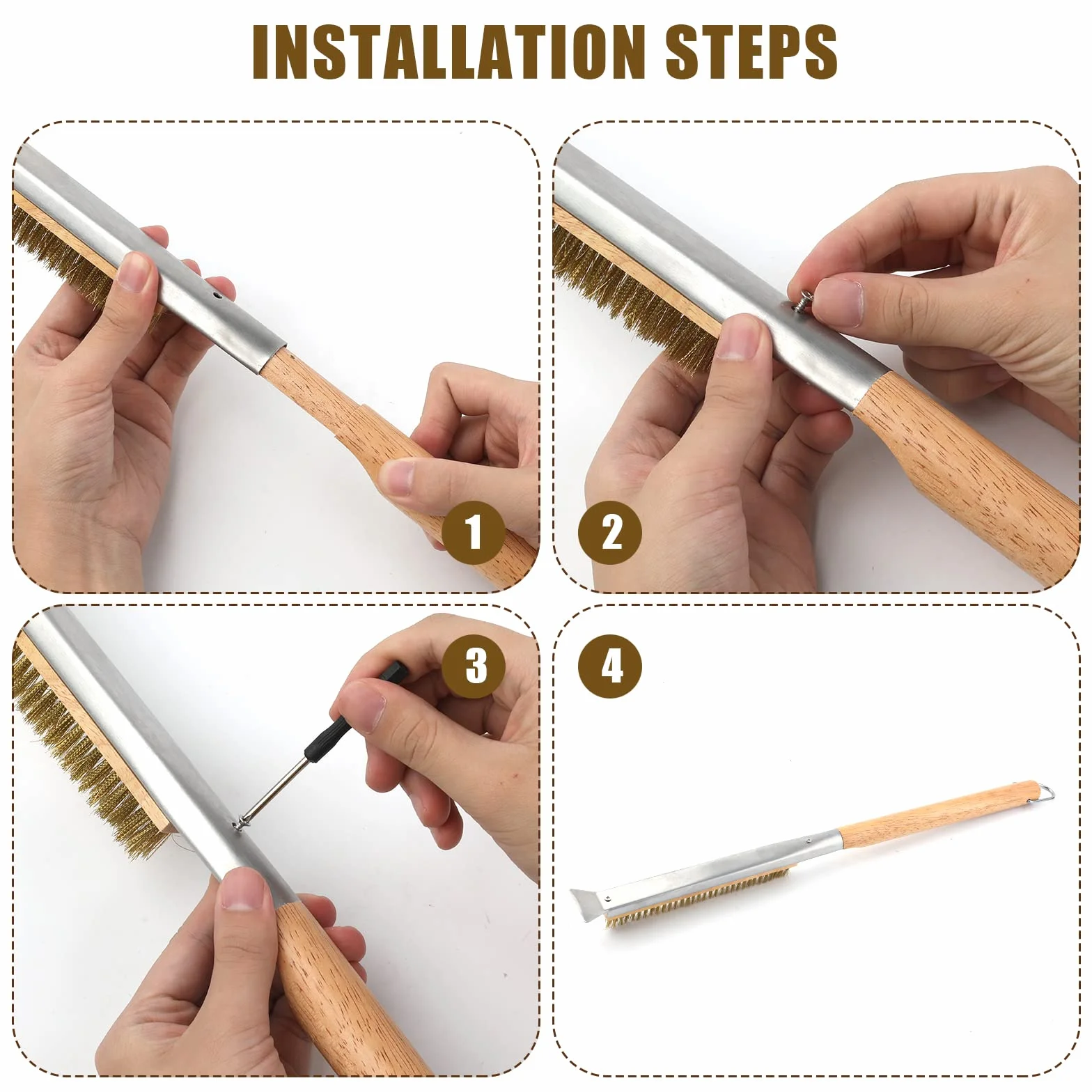 Brosse pour Four à Pizza avec Grattoir, Manche Long 55,5cm, Nettoyage en Laiton