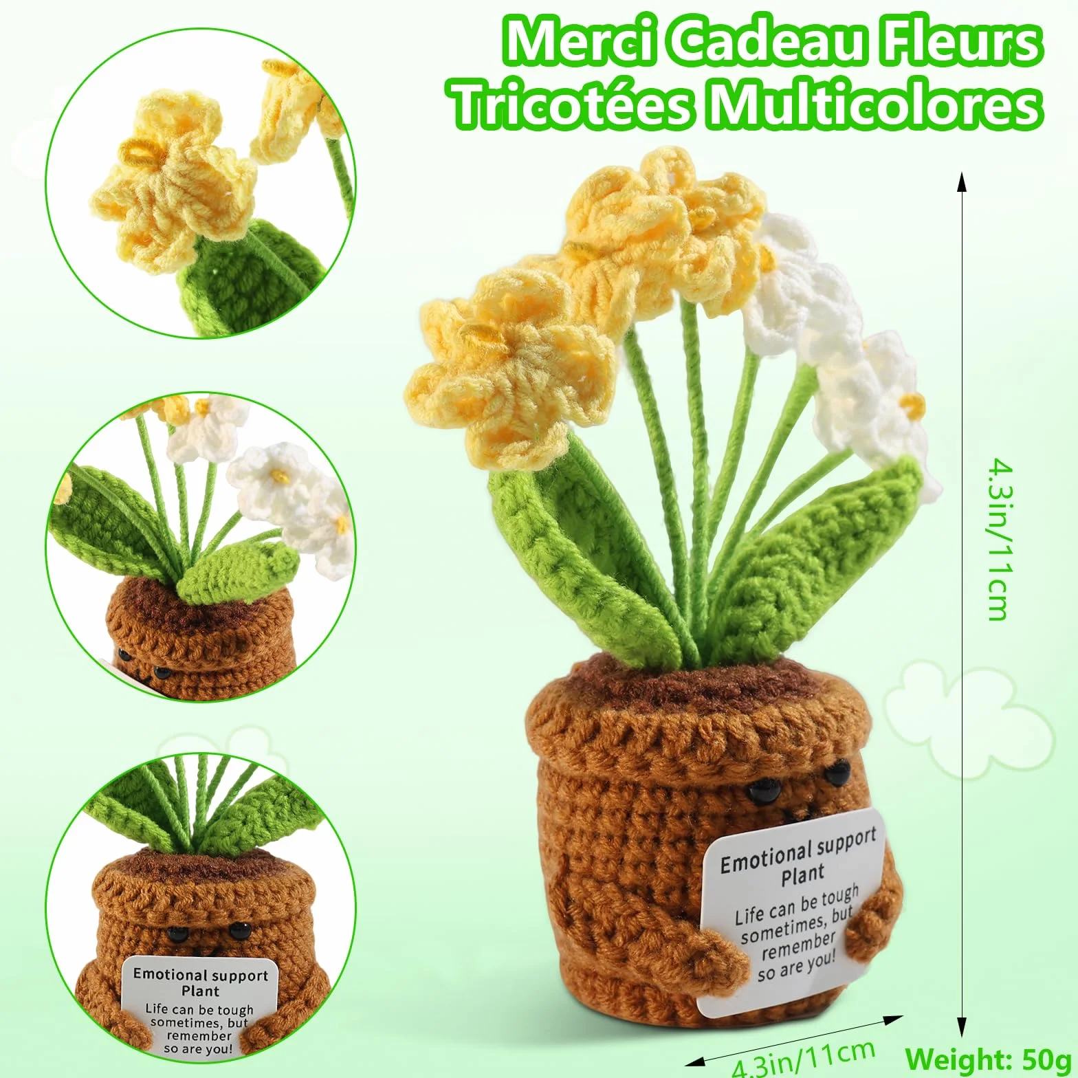 Bouquet de Fleurs au Crochet Main avec Message de Remerciement – Cadeau d'Adieu Maternelle