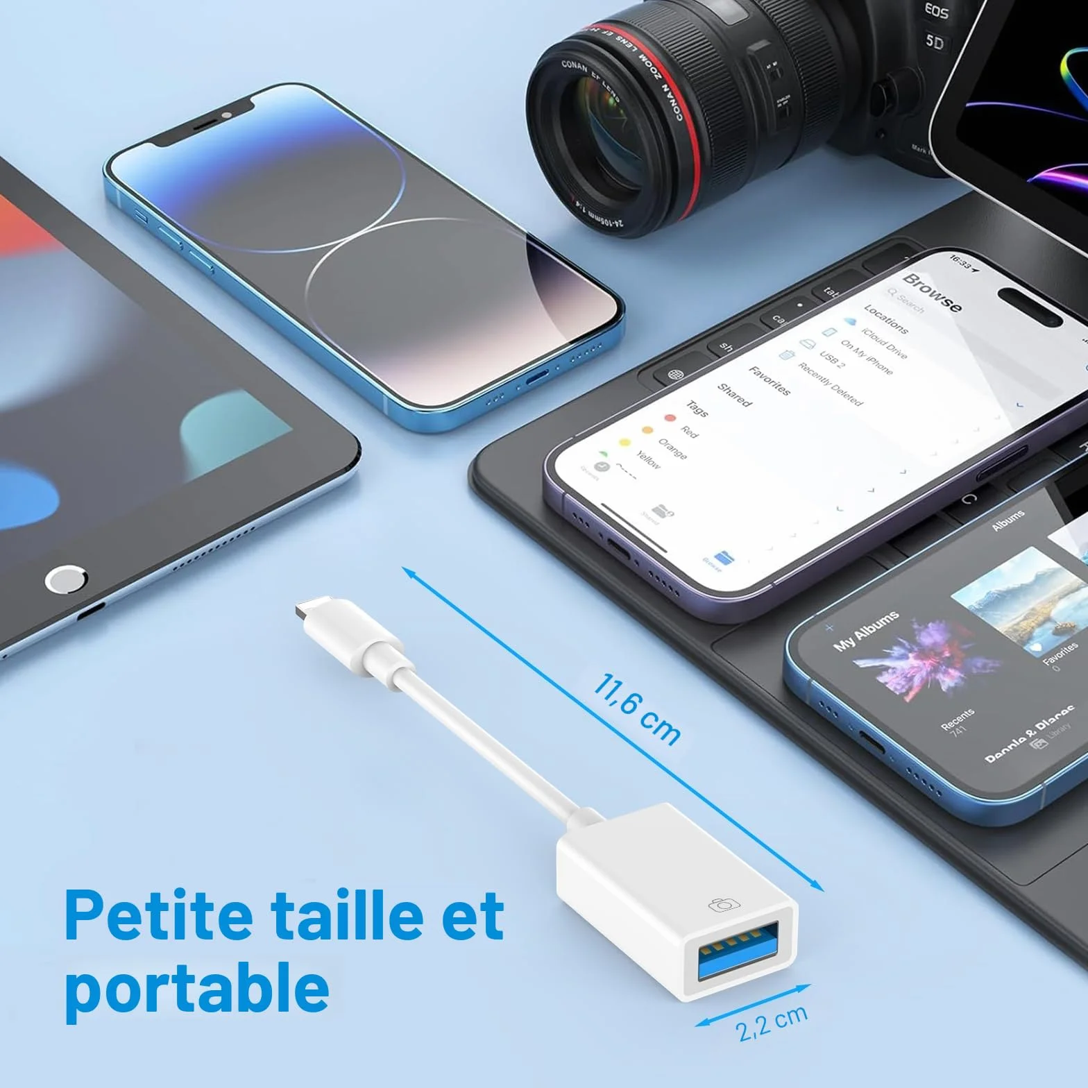 Adaptateur Lightning USB OTG Certifié Apple MFi pour Clé USB, Lecteur de Cartes
