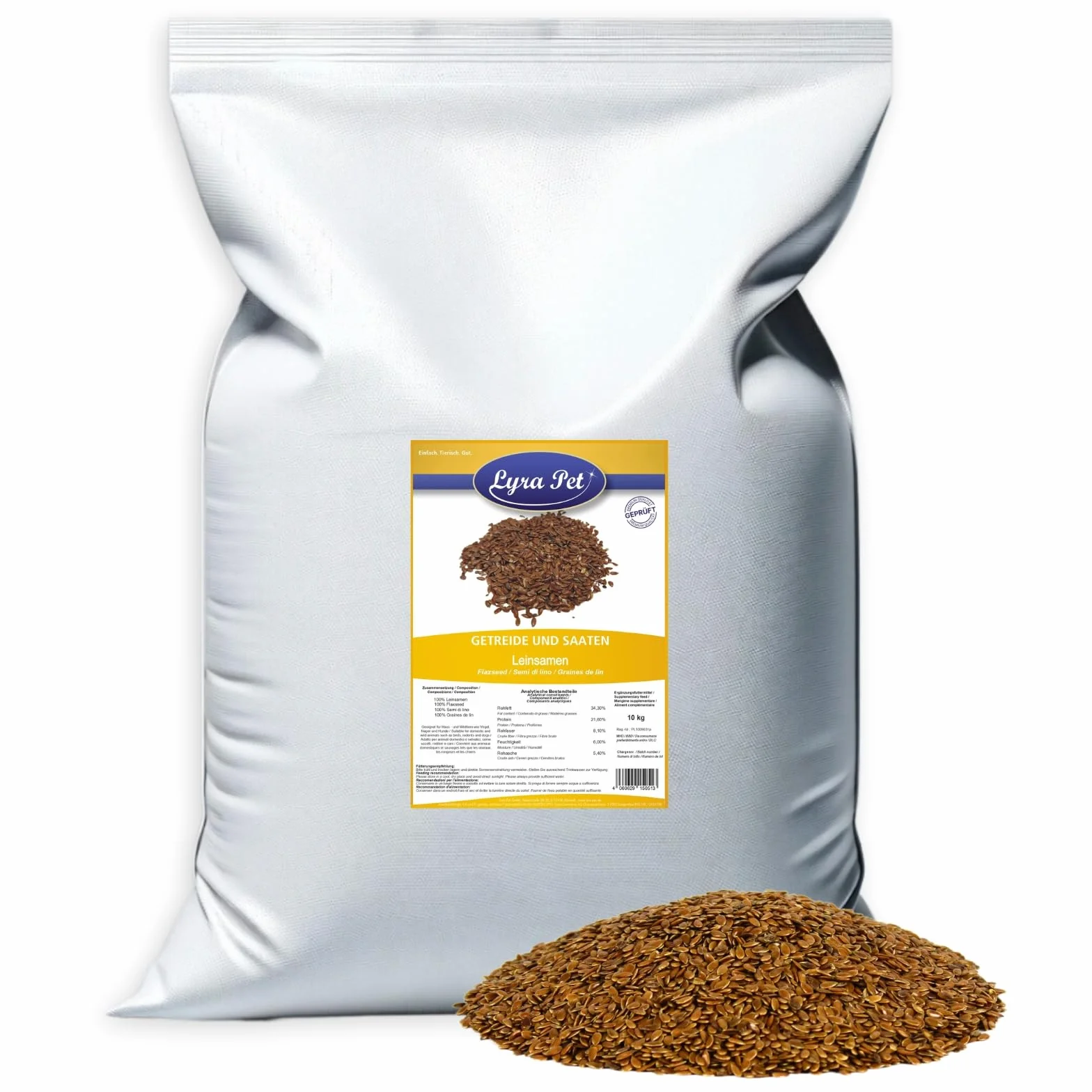 Lyra Pet® 25 kg graines de lin complément alimentaire pour oiseaux sauvages petits rongeurs riche en oméga-3 fibres protéines
