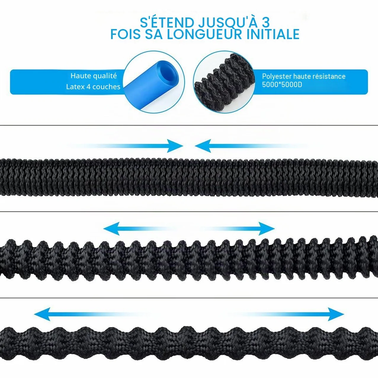 HmiL-U Tuyau d'arrosage 150ft 45m Tube Le Plus Fort avec Latex Double Magique de Jardin avec unpistolet de 9 Fonctions connecteur Solide en Laiton 【Longueur rétractée 50ft】(150ft)