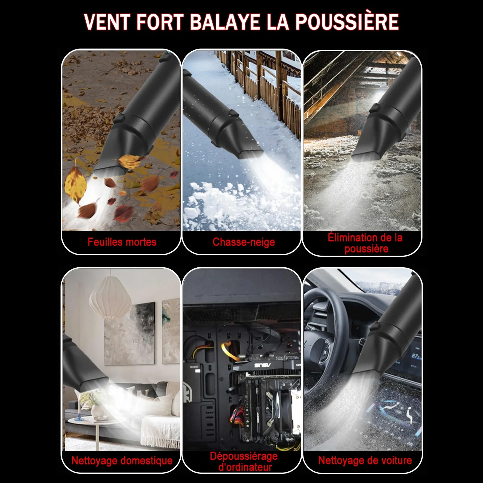 Mini Souffleur sans Fil Puissant, 35000 TR/Min Souffleur de Feuilles Portable avec Batterie 1300mAh, pour Voiture, Jardin, Patio