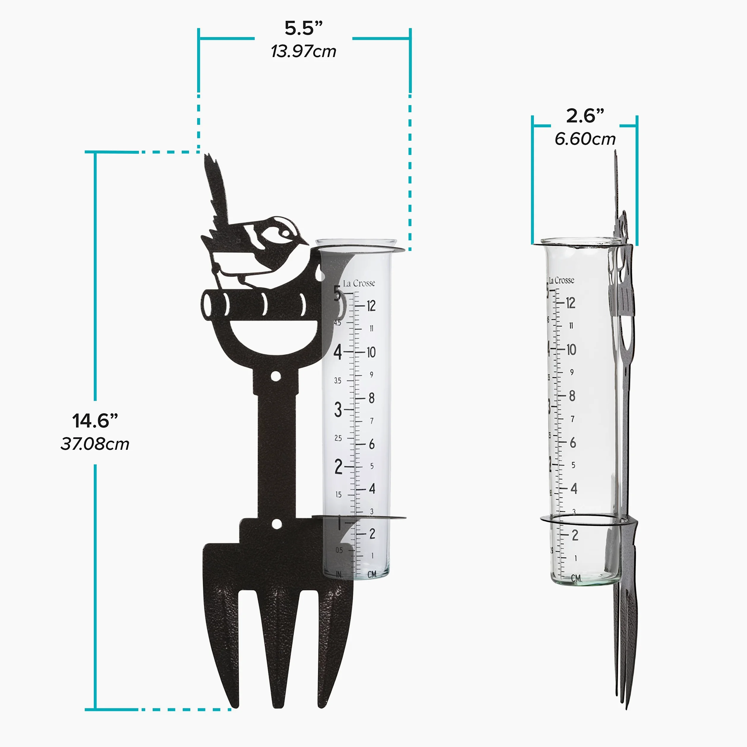 La Crosse 704-98937-INT Pluviomètre de Jardin en métal avec Tube en Verre de 12,7 cm Bronze martelé