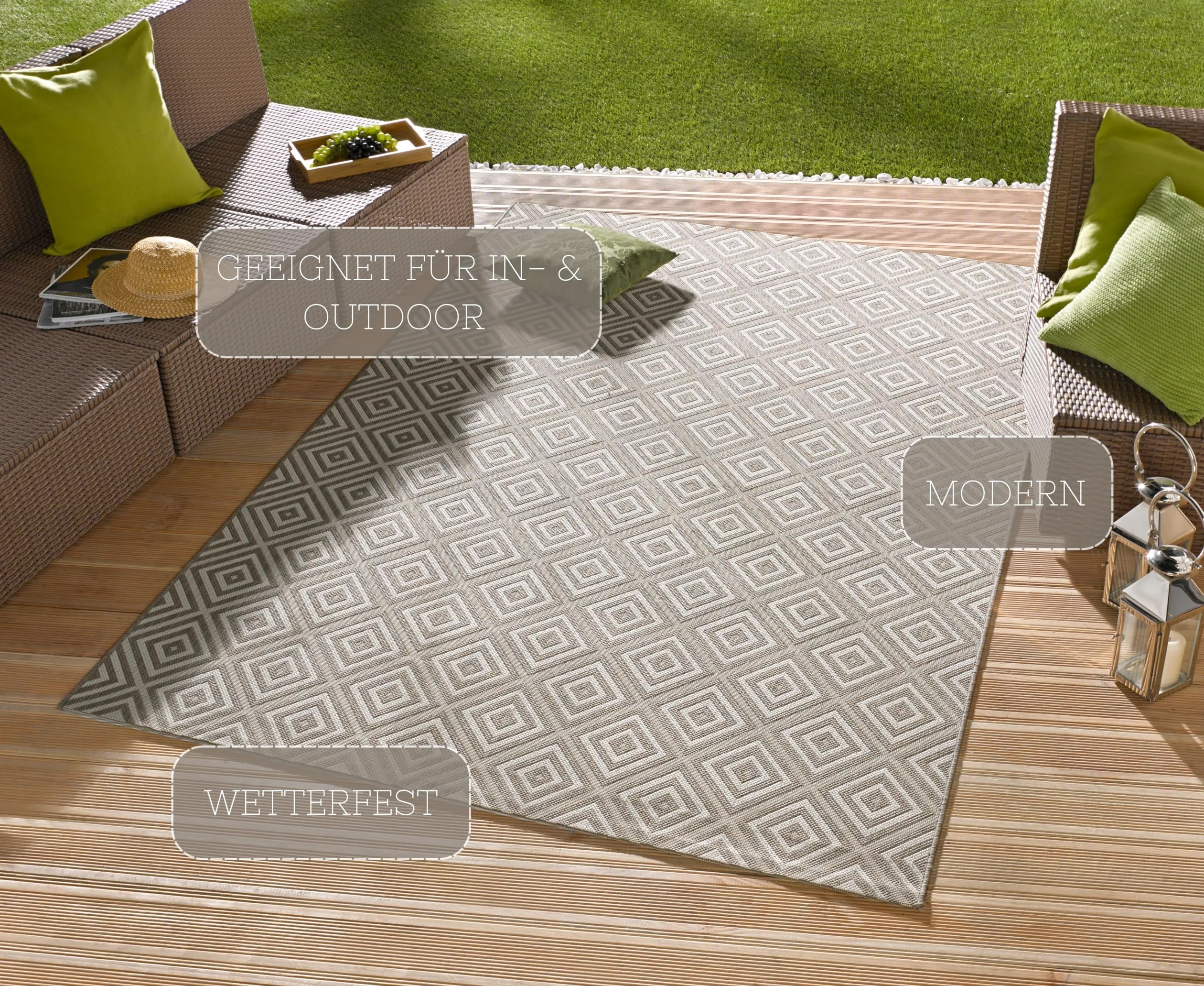 NORTHRUGS Tapis d'intérieur et d'extérieur à Carreaux, 80 x 150 cm, résistant aux intempéries, Moderne, Motif géométrique, à Carreaux, Design Allover, pour Balcon, terrasse, Jardin, Jardin d'hiver