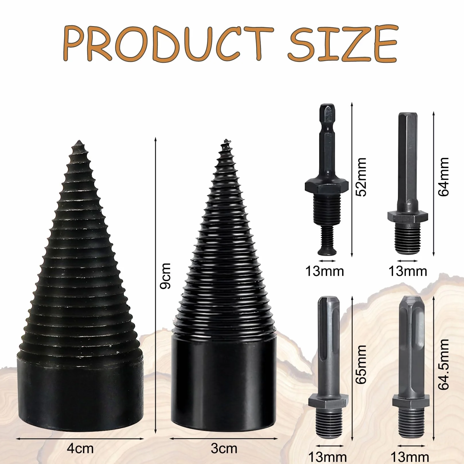 Foret Fendeur De Bois 42 mm 32 mm - Kit De Vis Conique Avec 4 Poignées De Perçage