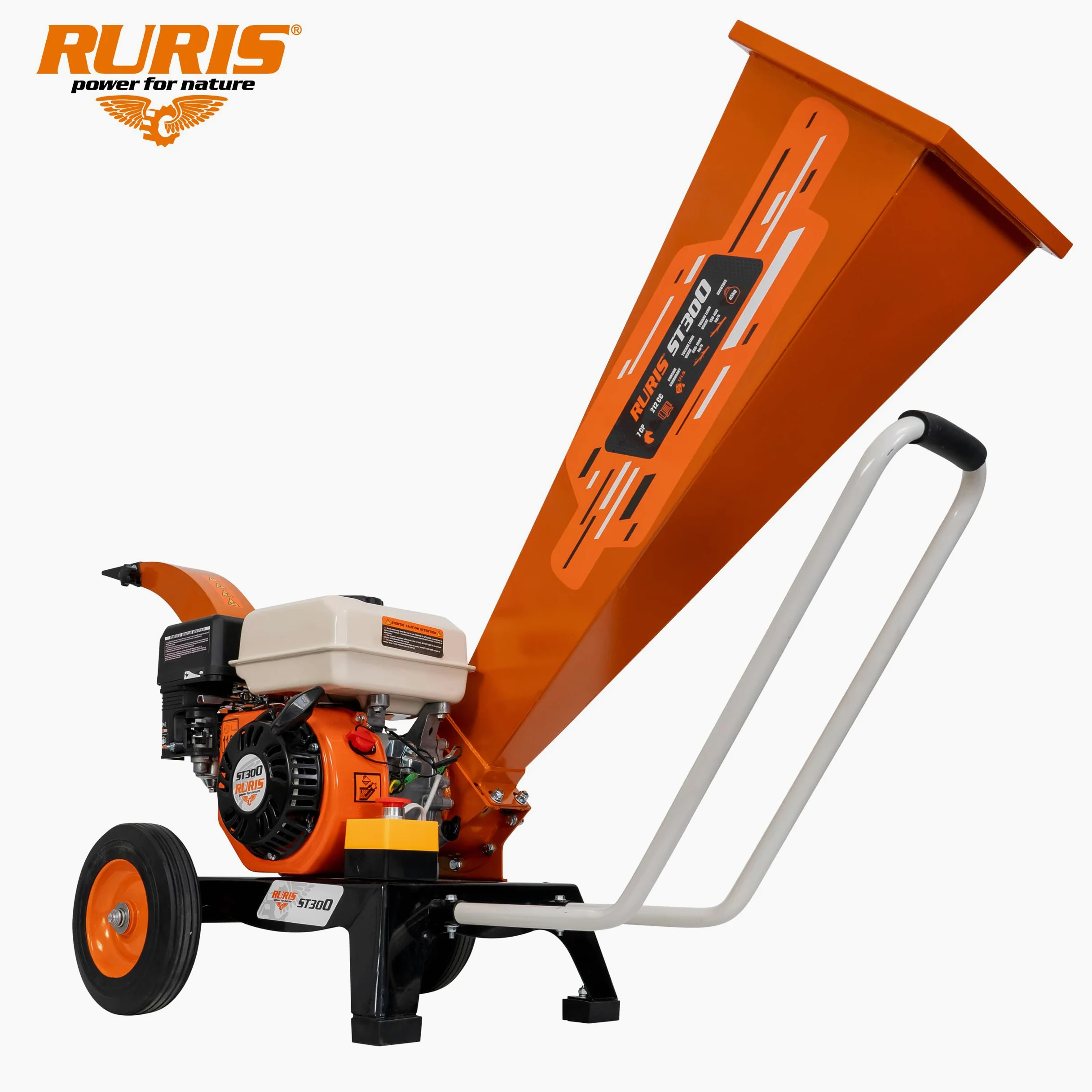 RURIS POWER FOR NATURE Broyeur Vegetaux Thermique de Jardin ST300, 7 CV, 3600 tours/min, Diamètre de Là Branche 60mm | Broie jusqu'à 1000 kg/h de bois vert grâce à son moteur thermique 7 CV