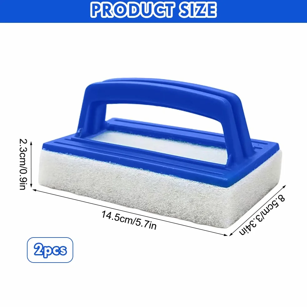 Lot de 2 Brosse Éponge Ligne d'eau, Éponge Magique avec Poignée, Brosse de Nettoyage de Piscine, Bleu