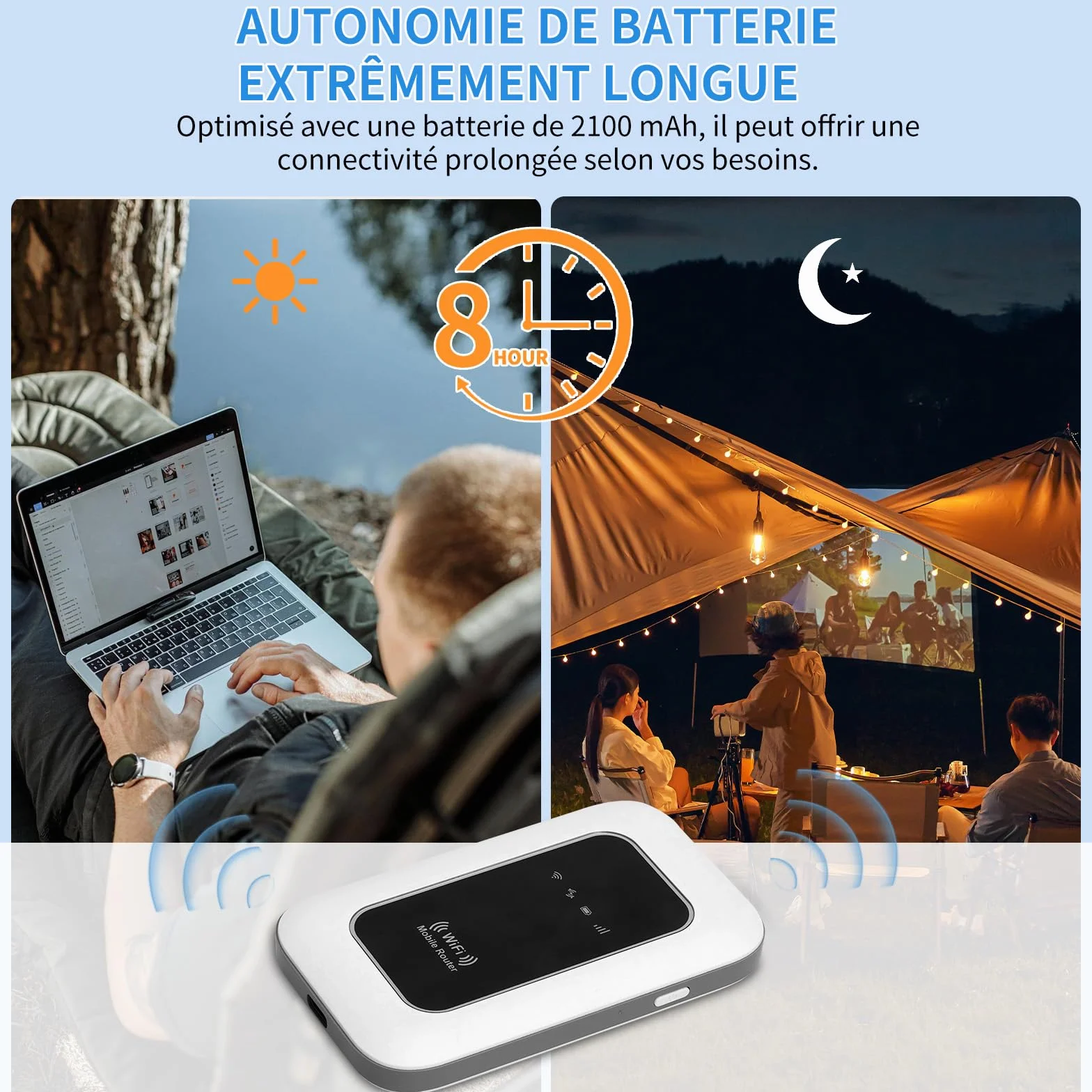Routeur 5G Portable WiFi 6 avec Slot SIM Déverrouillé Modem 5G Carte SIM Internet Mobile Haut Débit 5G/4G+ Jusqu'à 22 Appareils