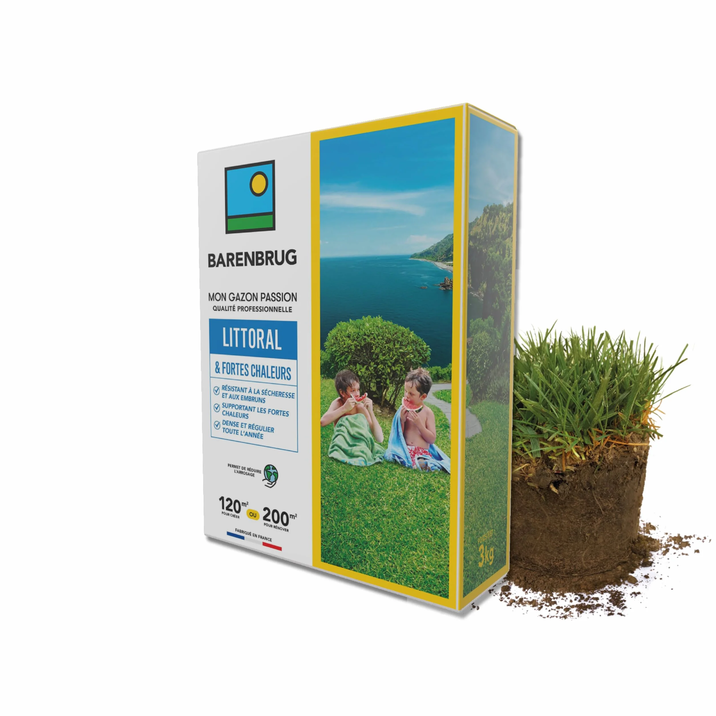 Barenbrug Gazon Littoral & Fortes Chaleurs 3kg Résistant Sécheresse Embruns