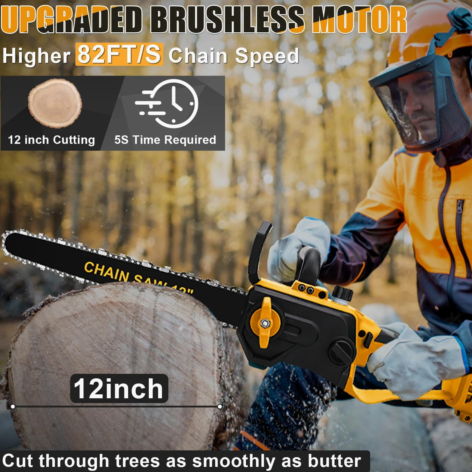 WingFly Tronçonneuse à Batterie 12 Pouces Compatible avec Dewalt 18 V, 20 V, Tronçonneuse Électrique sans Fil, Vitesse de Chaîne 10 m/s, Mini Scie à Chaîne, 2 Chaînes (sans batterie)