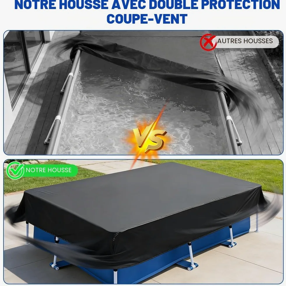 Bâche Piscine Rectangulaire, 220 x 150 cm Couverture pour Piscines Rectangulaires, Bâche été et Hiver, Modèle avec Cordon de Serrage, Résistante au Vent, à la Poussière et à la Pluie (220 * 150CM)