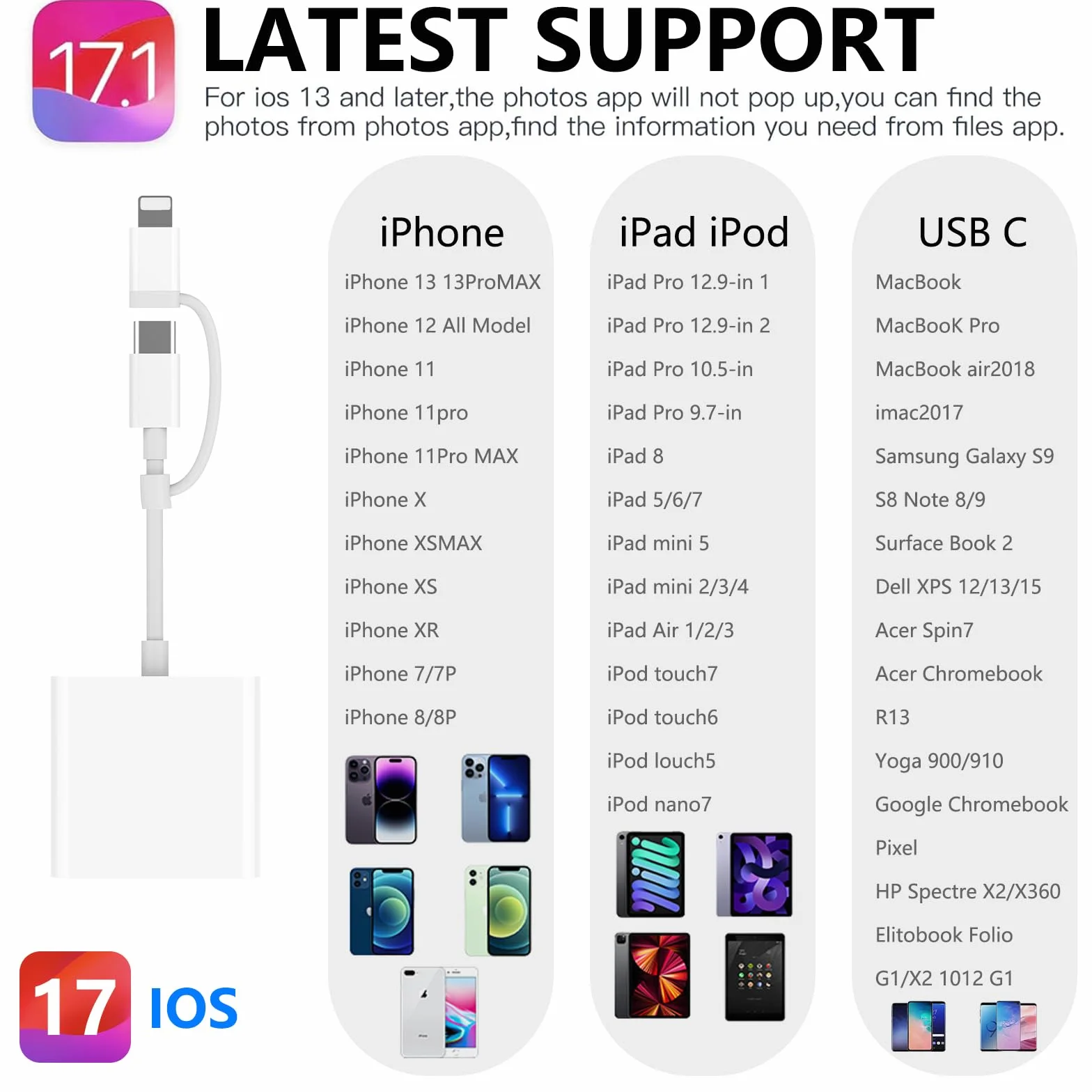 Adaptateur de lecteur de carte SD 2-en-1 iPhone Lightning certifié Apple MFi