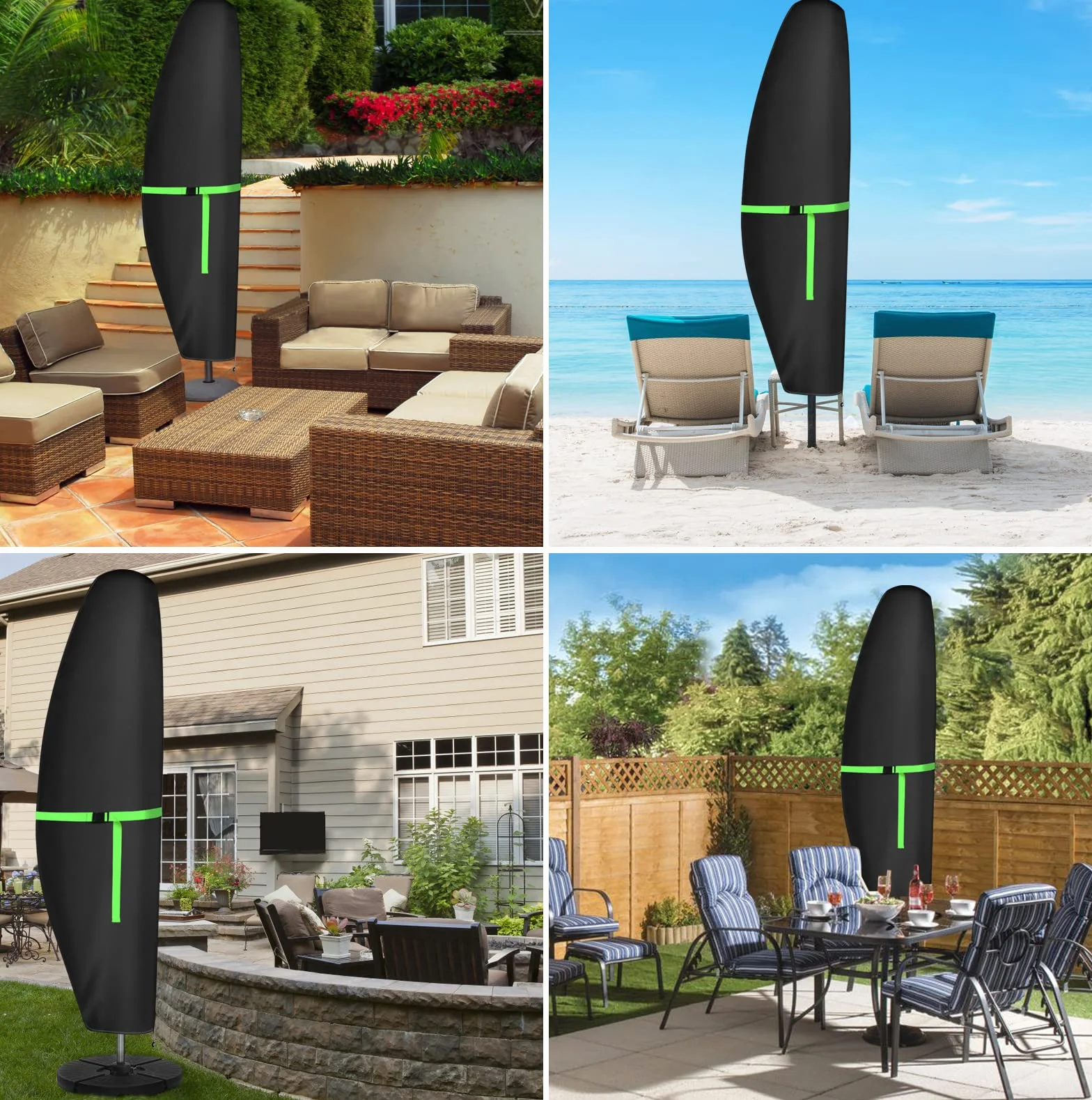 GEMITTO Housse de Protection pour Parasol 420D Anti-UV Coupe-Vent avec Perche Télescopique 265x40/70/50 cm