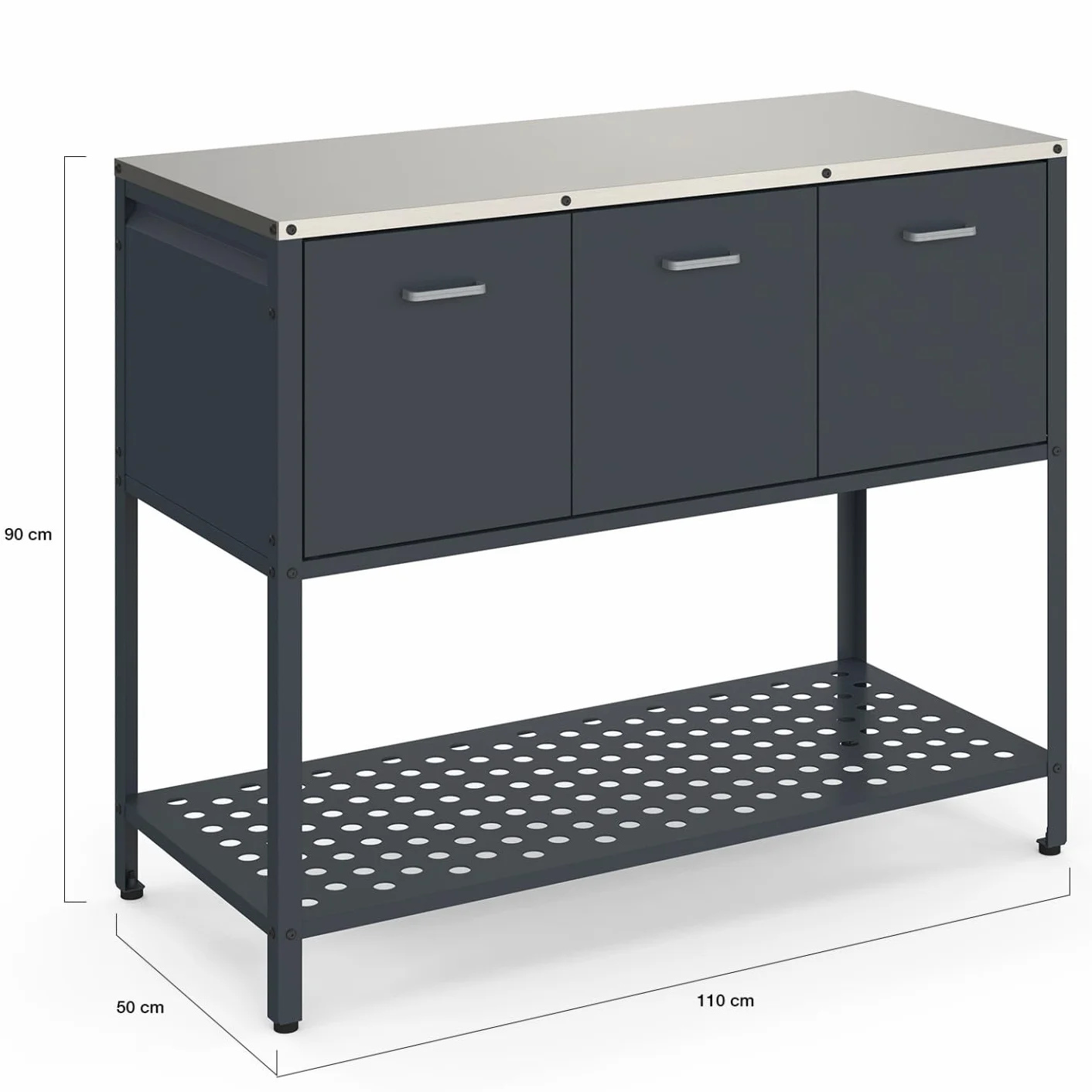 Meuble de Cuisine extérieure Pareo 3 Portes avec étagère en Acier Gris Anthracite