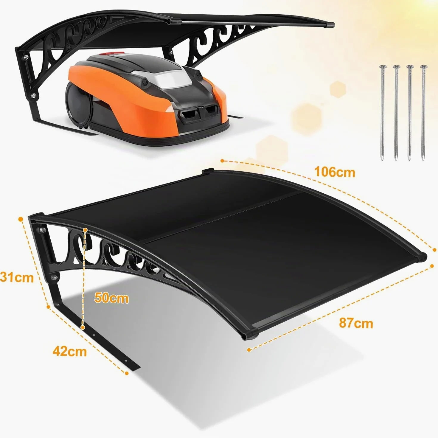 Abri pour robot tondeuse robotisé, 106 x 87 x 50 cm, en polycarbonate, protection contre la pluie et les UV (noir)