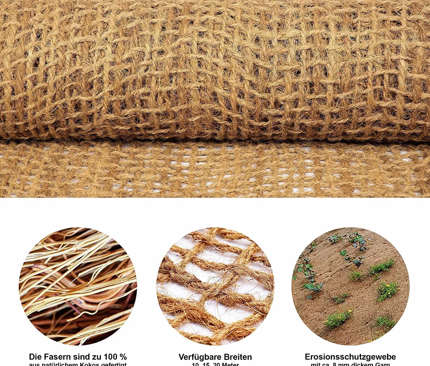 Floordirekt Tapis de remblai 700 g/m² 15 m Protection contre l'érosion Fibres naturelles de coco Résistant aux intempéries