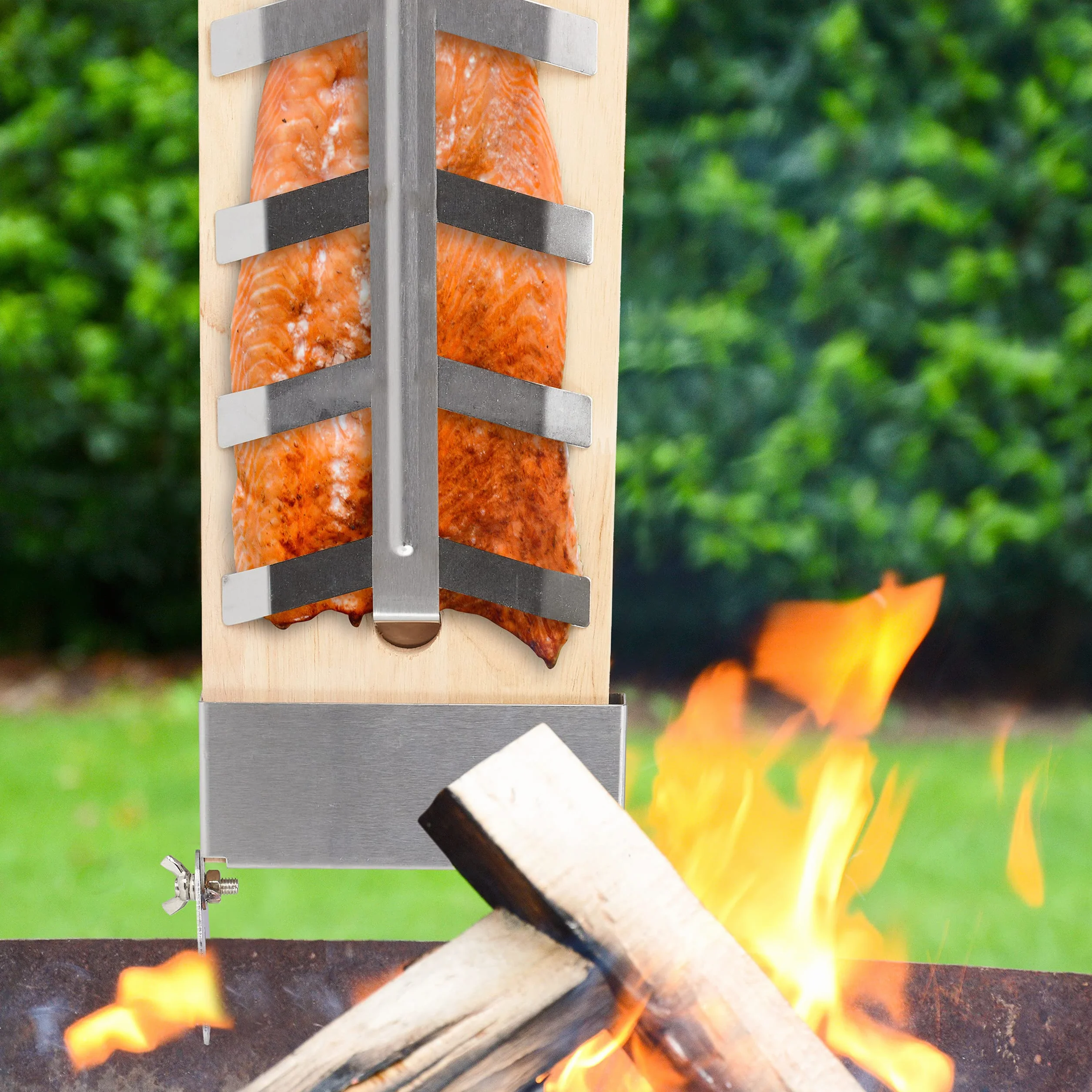 Relaxdays Planche à Saumon Lot de 2 Bois de Hêtre 46 x 15,5 cm avec Support pour Grillades