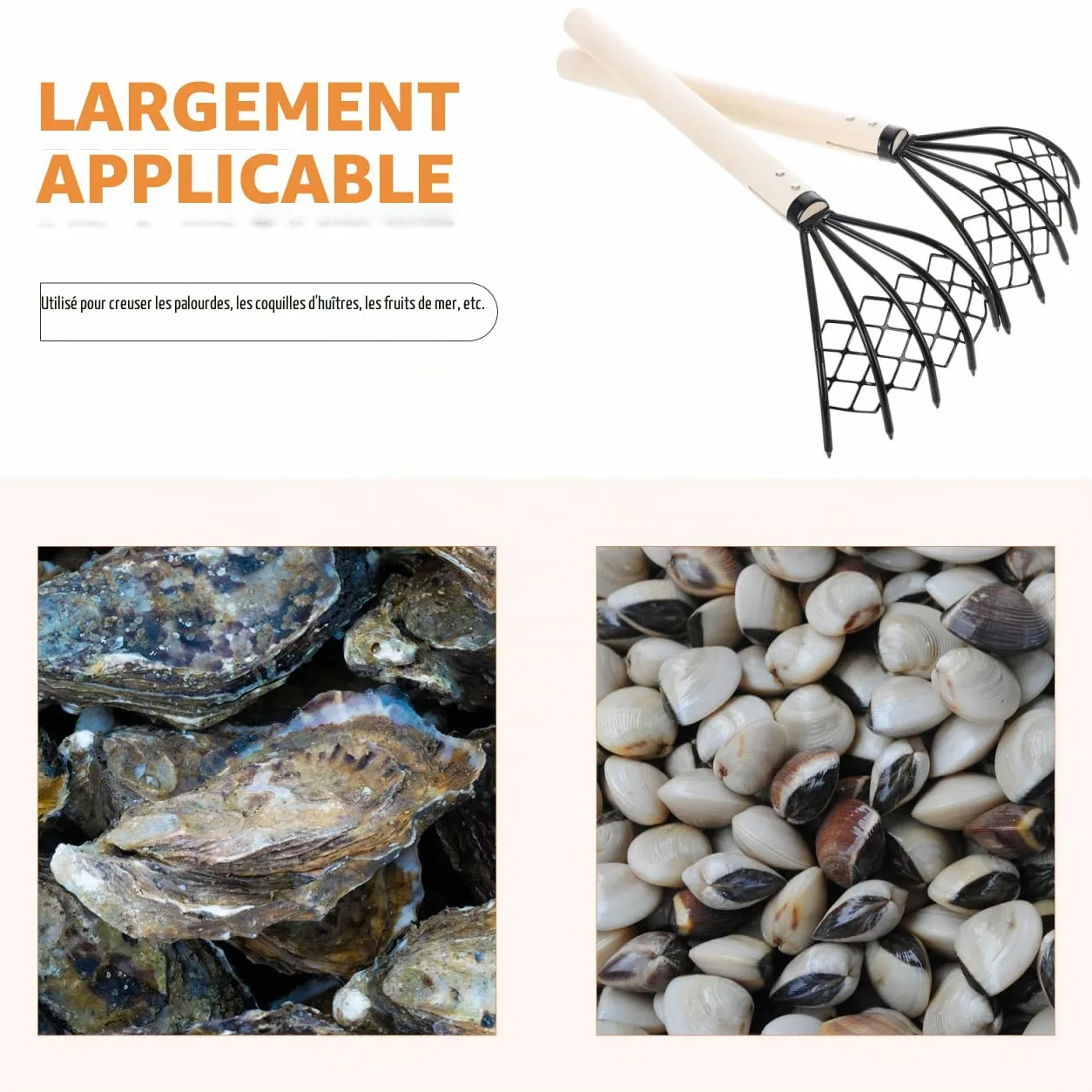 Sosoport RâTeau De Plage 5 Dents en MéTal 15 Pouces RâTeau À La Griffe pour Ramassage Coquillages Et HuîTres Outil Manuel Portable pour Creusage Fruits De Mer