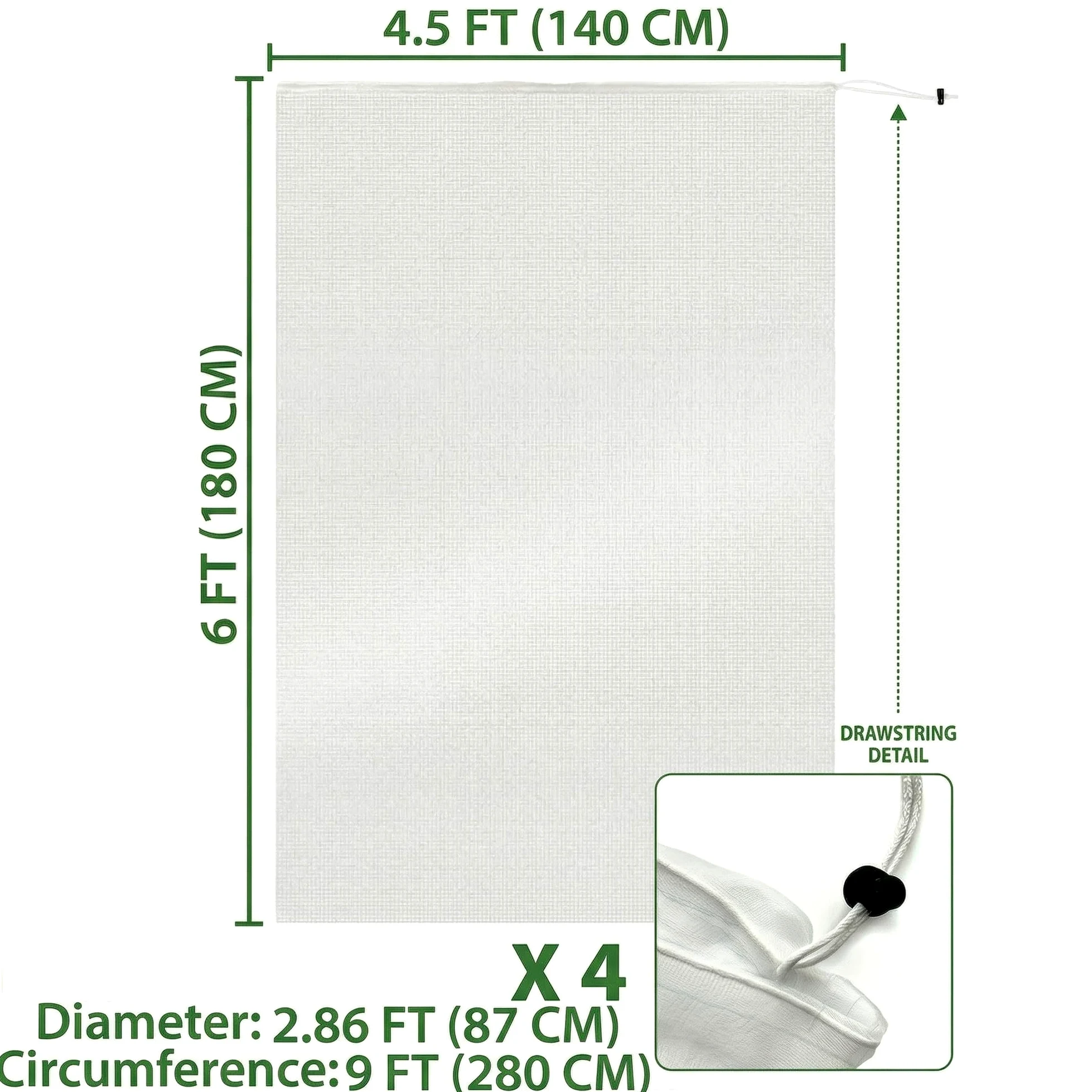 Filet pour Arbre Fruitier 140x180 CM, Paquet de 4 - Protection Potager | Filet Anti-Oiseaux Blanc, Maille Fine, Fraise, Légumes & Insectes