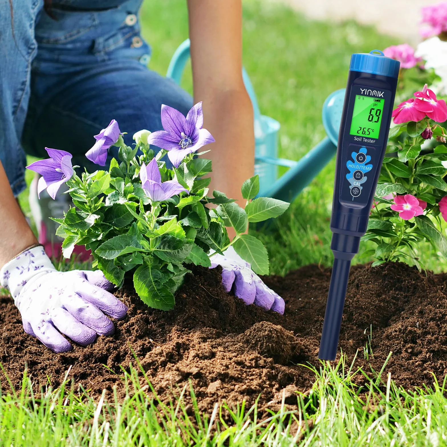 YINMIK pH Mètre de Sol Électronique, Testeur pH de la Terre pour Alimentaire, Eau, Mesurer Le pH des Plantes, Jardin, Fermes, Cours, Pâte Fermentée, Piscine, Aquarium, Brassage