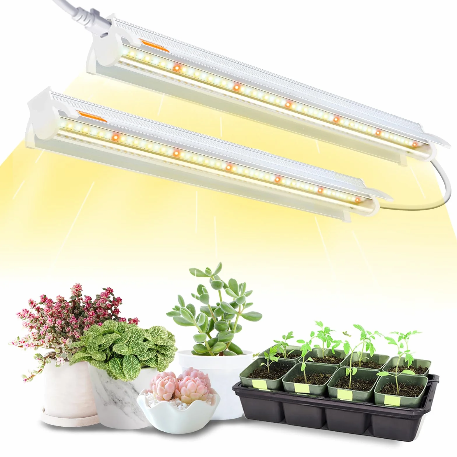Lampes T5 pour plantes d'intérieur 42cm pack de 2 10W LED plein-spectre avec réflecteurs