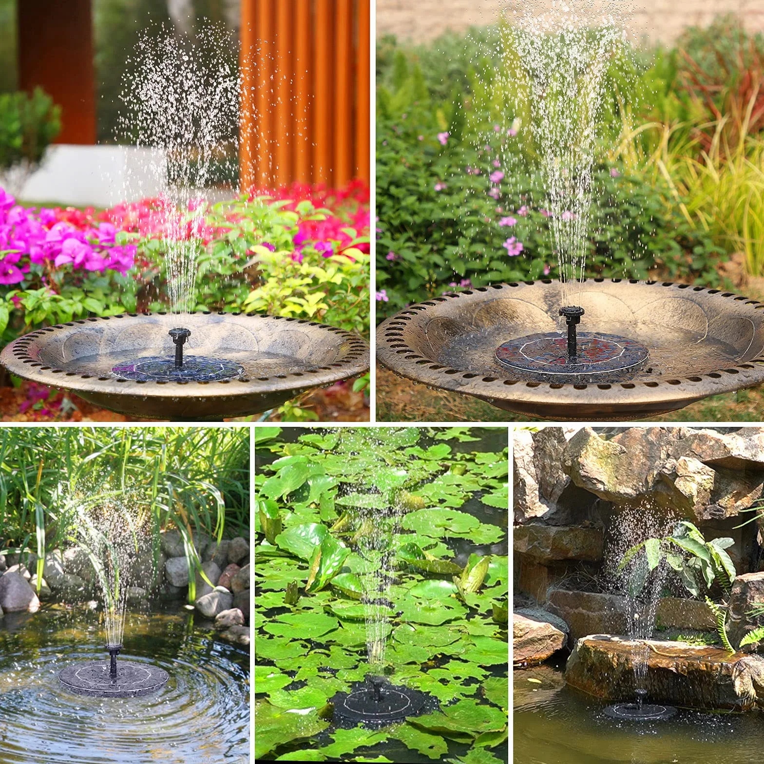 AISITIN Bain d'oiseaux en Polyrésine avec Fontaine Solaire 2,5 W | Léger pour Jardin Terrasse Étang Utilisation Extérieure Décoration de Jardin