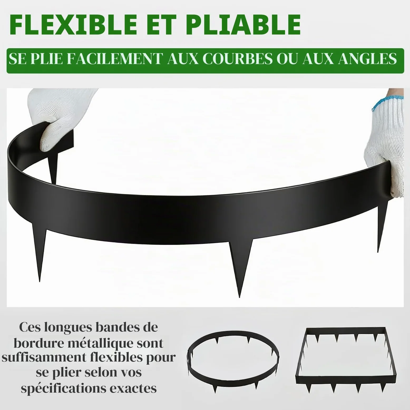 Bordure de Jardin en Métal Noir 84 x 16 cm, Lot de 10, Bordure Pelouse en Acier Thermolaqué avec Piquets Intégrés, Installation sans Outils pour Massifs, Pelouse, Allées et Entrées(Noir)