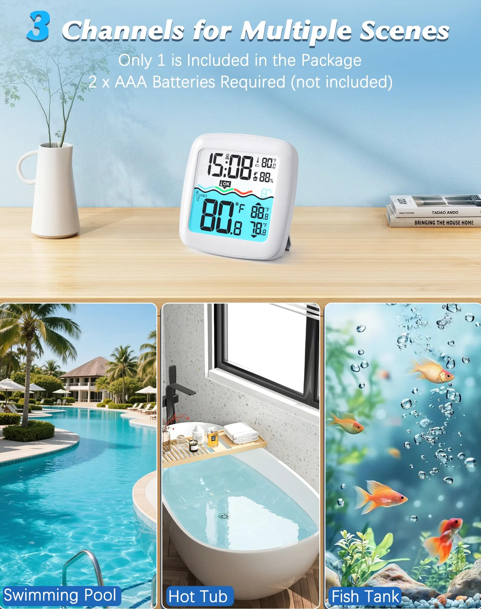 Thermomètre de piscine étanche IPX8 Thermomètre numérique flottant pour spa, piscine, aquarium et étang