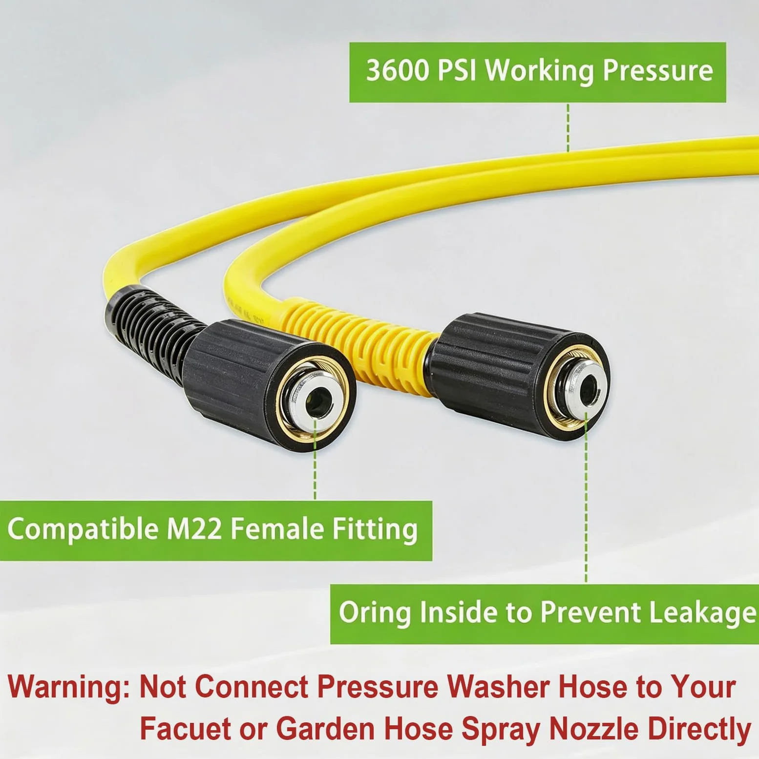 Tuyau de Nettoyeur Haute Pression 15 m x 1/4", Flexible avec Raccord M22 14 mm, pour Nettoyeurs à Essence et Électriques