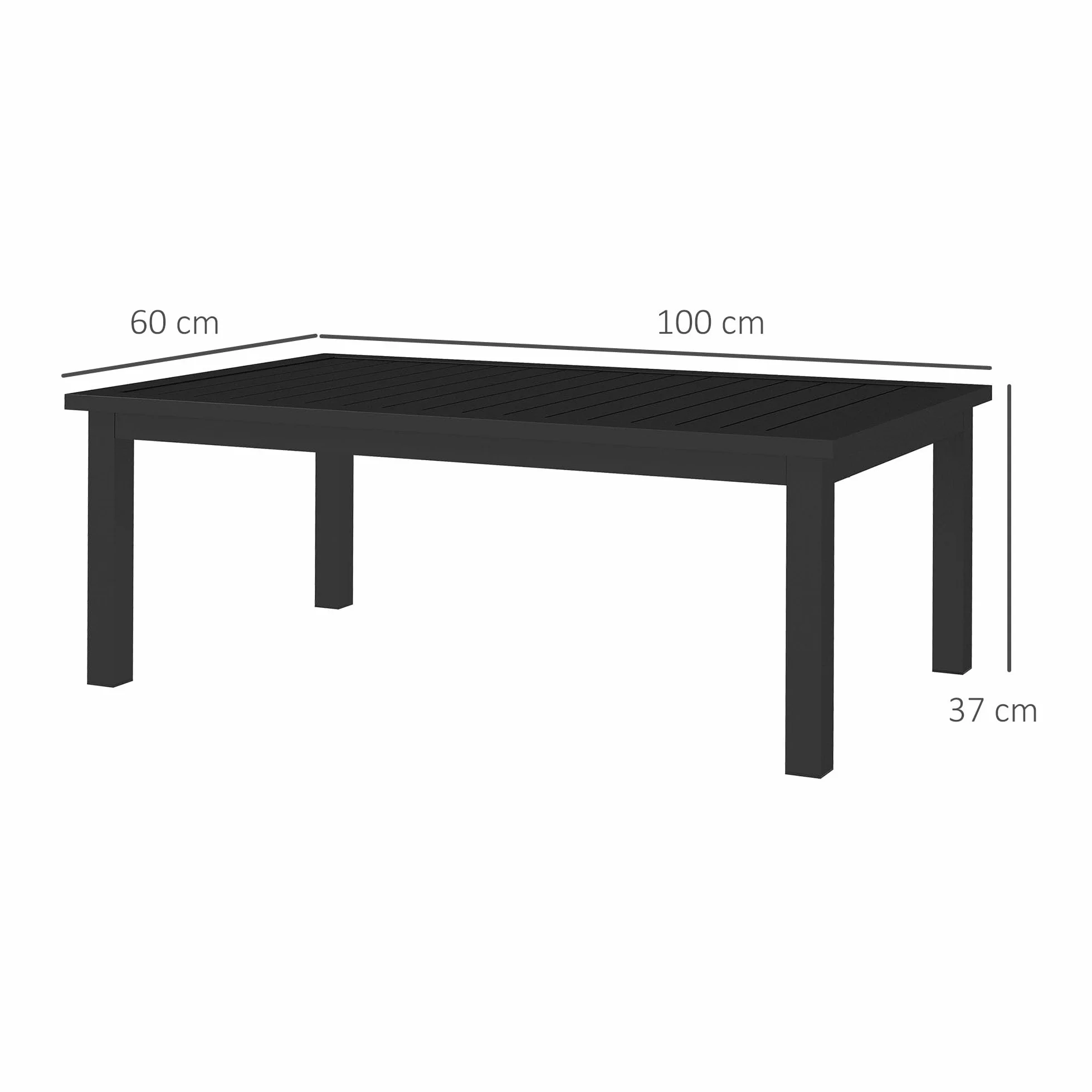 Outsunny Table Basse rectangulaire Jardin Aluminium 100x60x37 cm Noir