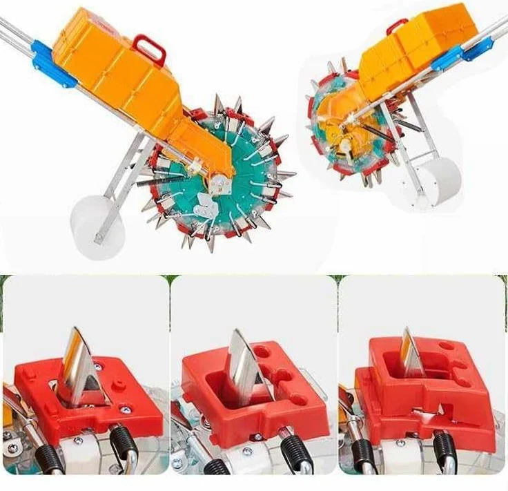 Semoir manuel de jardin avec roulettes, poussée à la main pour semer et fertiliser efficacement dans de petites zones comme les terrasses