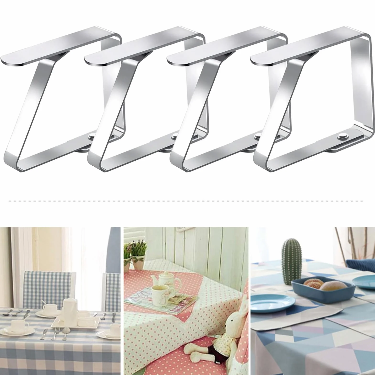 Pince Nappe Inoxydable 4 Pièces 7.5 x 8cm pour Table Exterieur Mariage