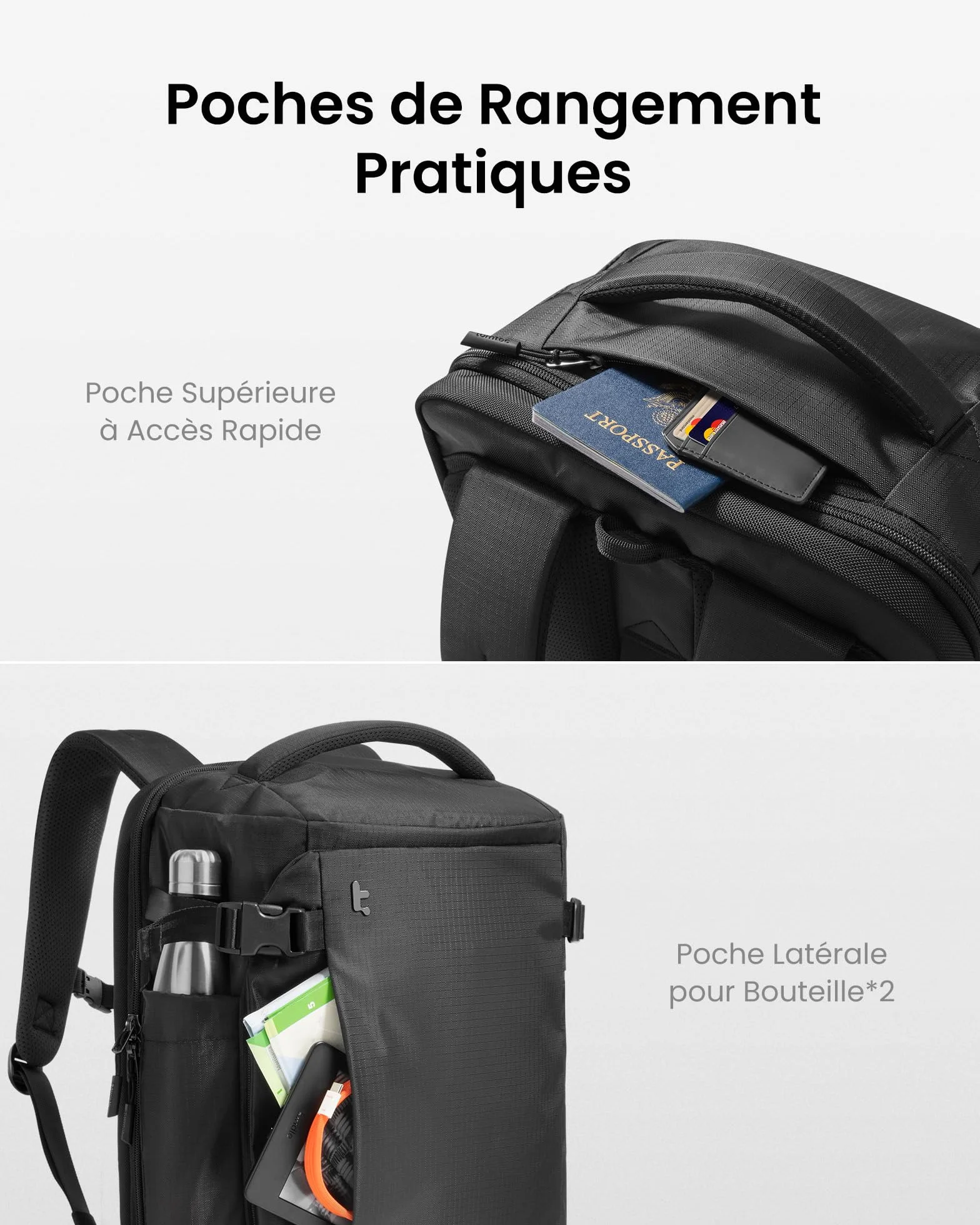 Tomtoc Sac à Dos de Voyage 40L, Bagage Cabine Imperméable TSA, Ordinateur 17,3 Pouces