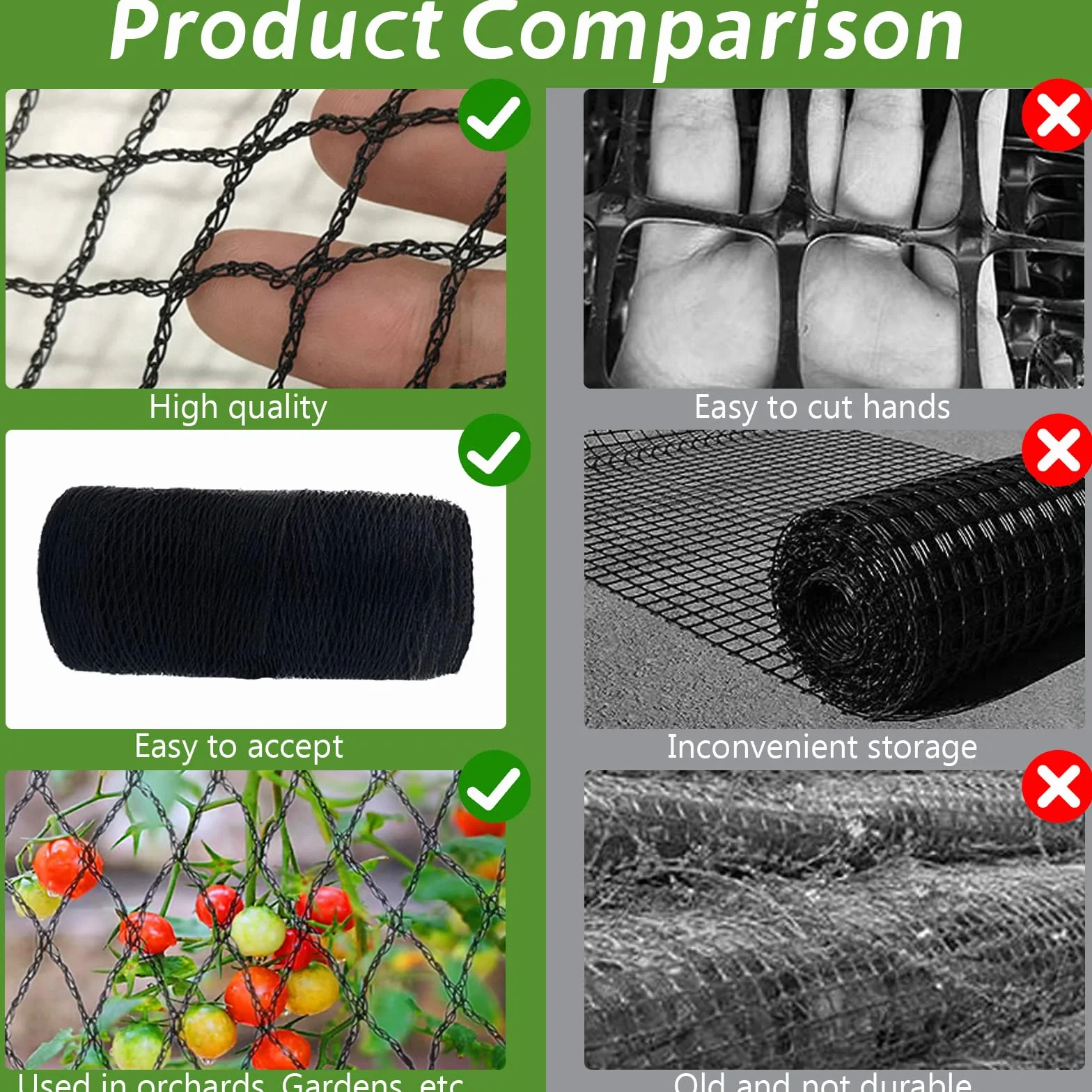 Filet Anti Oiseaux Jardin 4mx10m 15mm Mailles pour Volaille Poulailler Anti Faucon Noir
