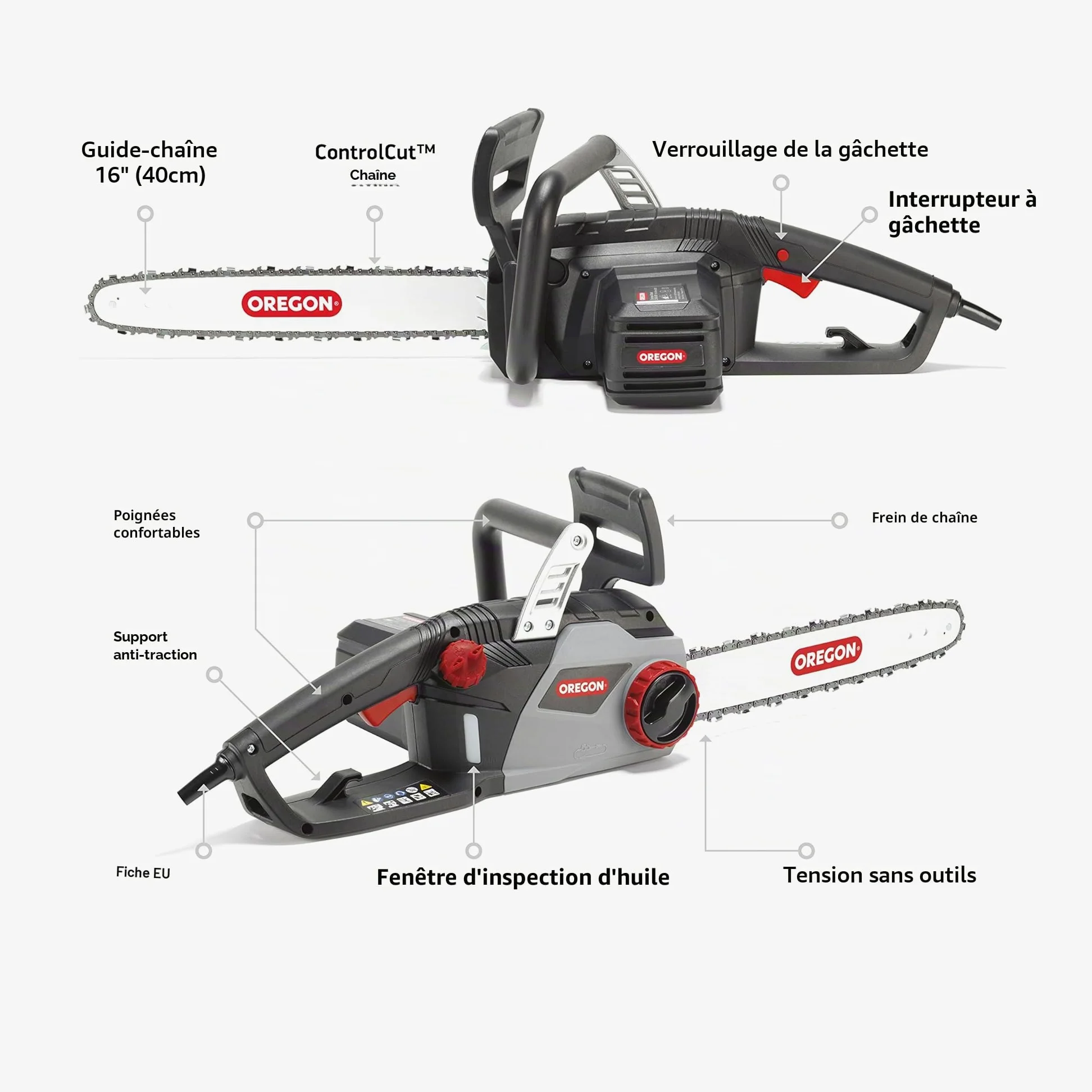 Oregon Tronçonneuse Électrique CS1400 2400W, Puissante Tronçonneuse Électrique avec Guide-Chaîne de 40 cm (16 pouces) & DuraCut M91VXL Chaîne de tronçonneuse pour tronçonneuse Husqvarna, 56 maillons