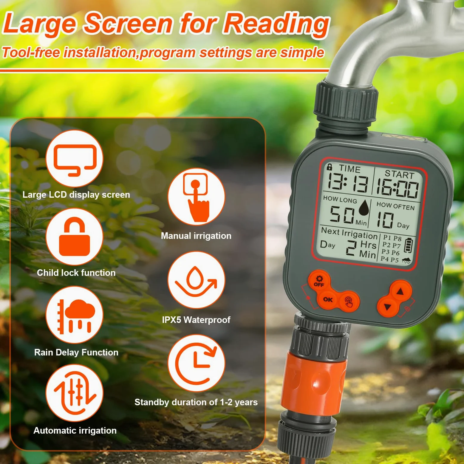 Système d'Irrigation Jardin 20M Tuyau avec Programmateur Arrosage Automatique, Retard de Pluie Minuterie d'arrosage, 8 programmes Grand Écran LCD, Kit Arrosage Micro Irrigation Goutte à Goutte