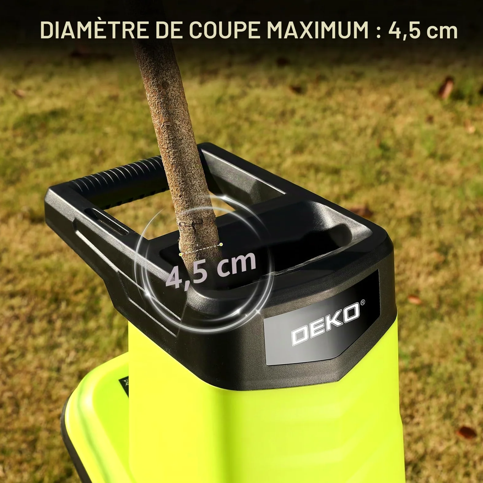 DEKOPRO Broyeur de Branches Broyeur Végétaux Électrique 2500W - Coupe 45mm, Lame Disque, Moteur Puissant, Broyeur Vegetaux Electrique Idéal Broyeur Vegetaux et Branches