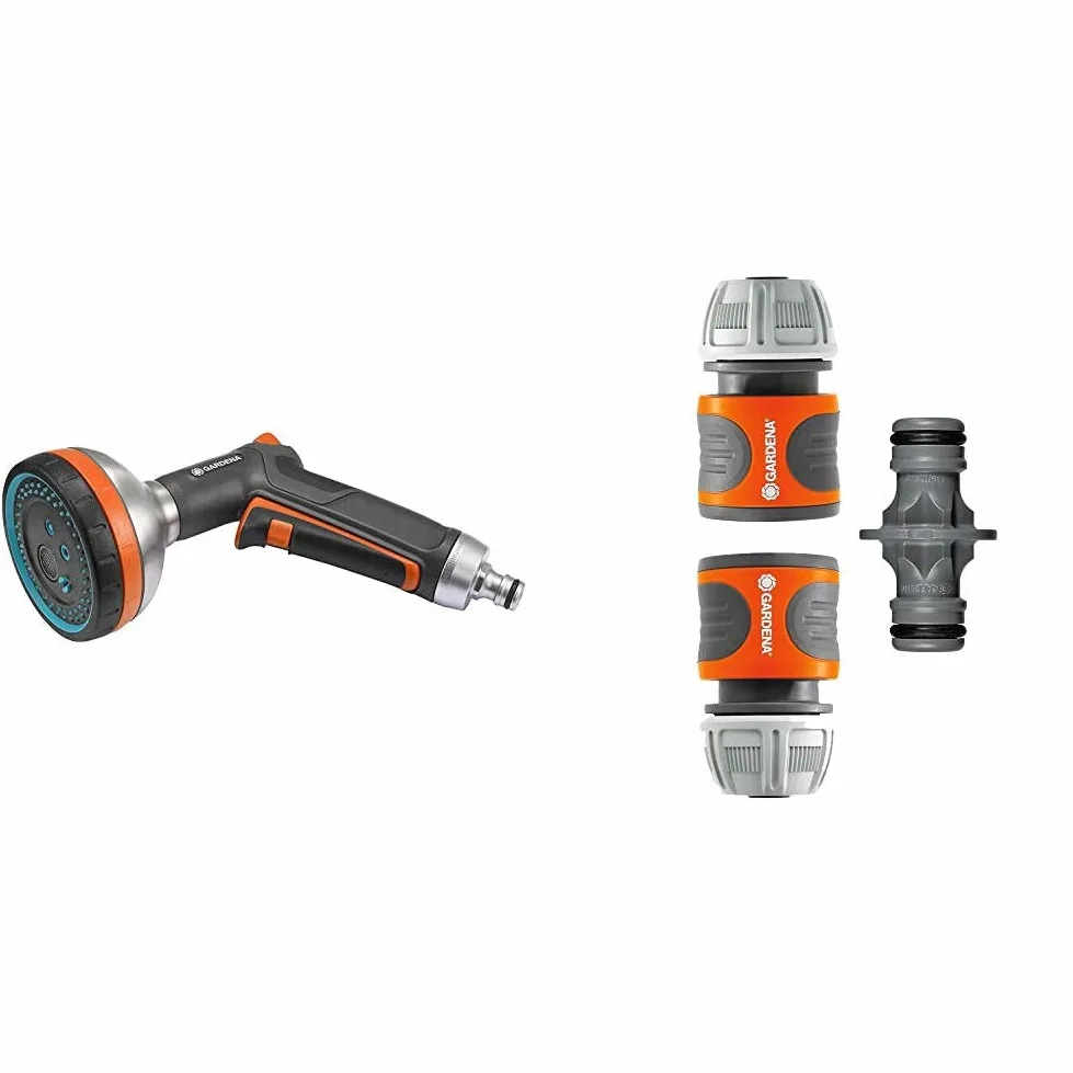 Gardena Pistolet d'Arrosage Multi-Applications Premium de Pistolet d'Arrosage et de Nettoyage & Nécessaires d'Arrosage de Raccords pour Extension de Tuyau 13 mm(1/2") et 15 mm(5/8")