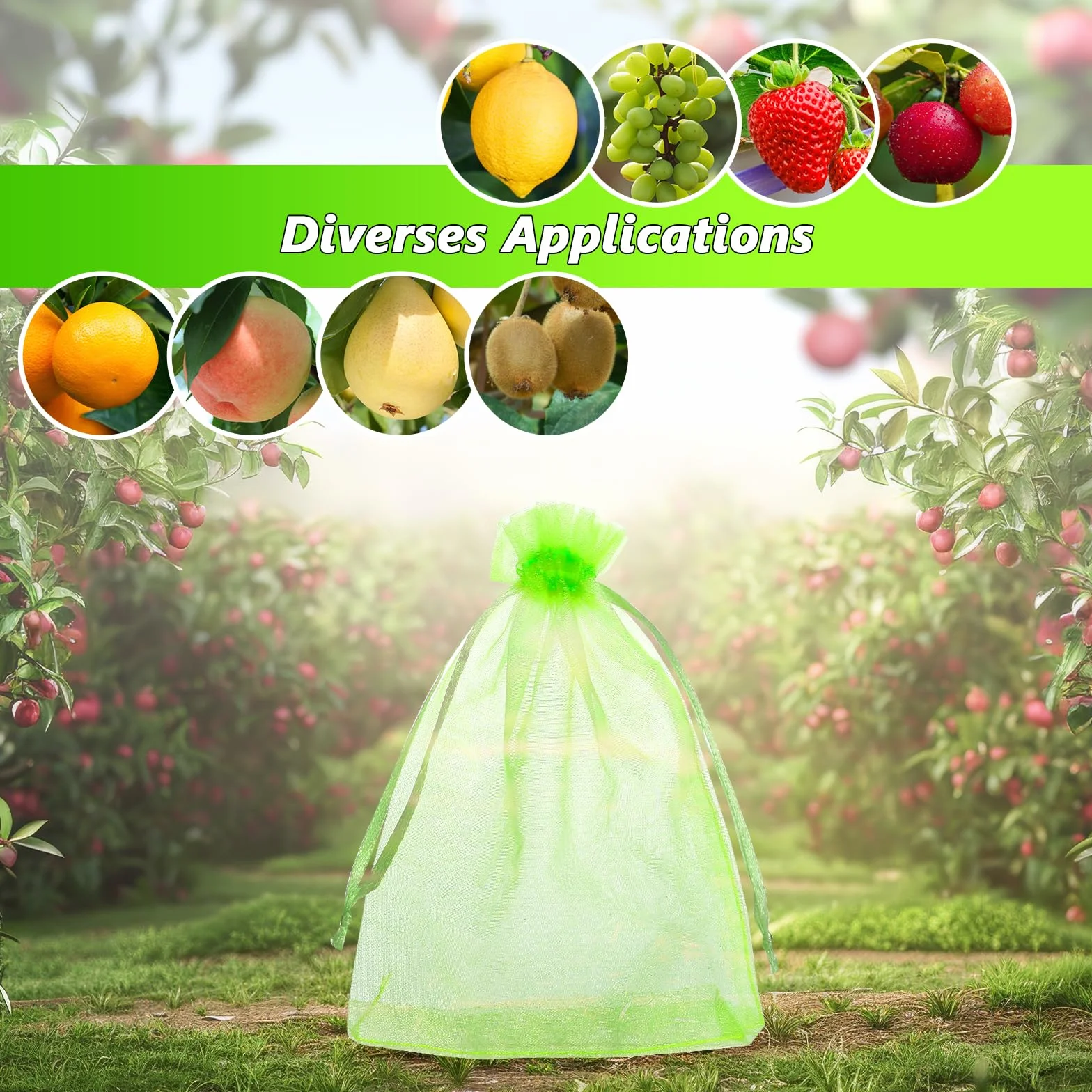 Sac de Raisin Net 15x20cm Filet Anti-Insectes Réutilisable 50pcs Protection Fruits Légumes Jardin