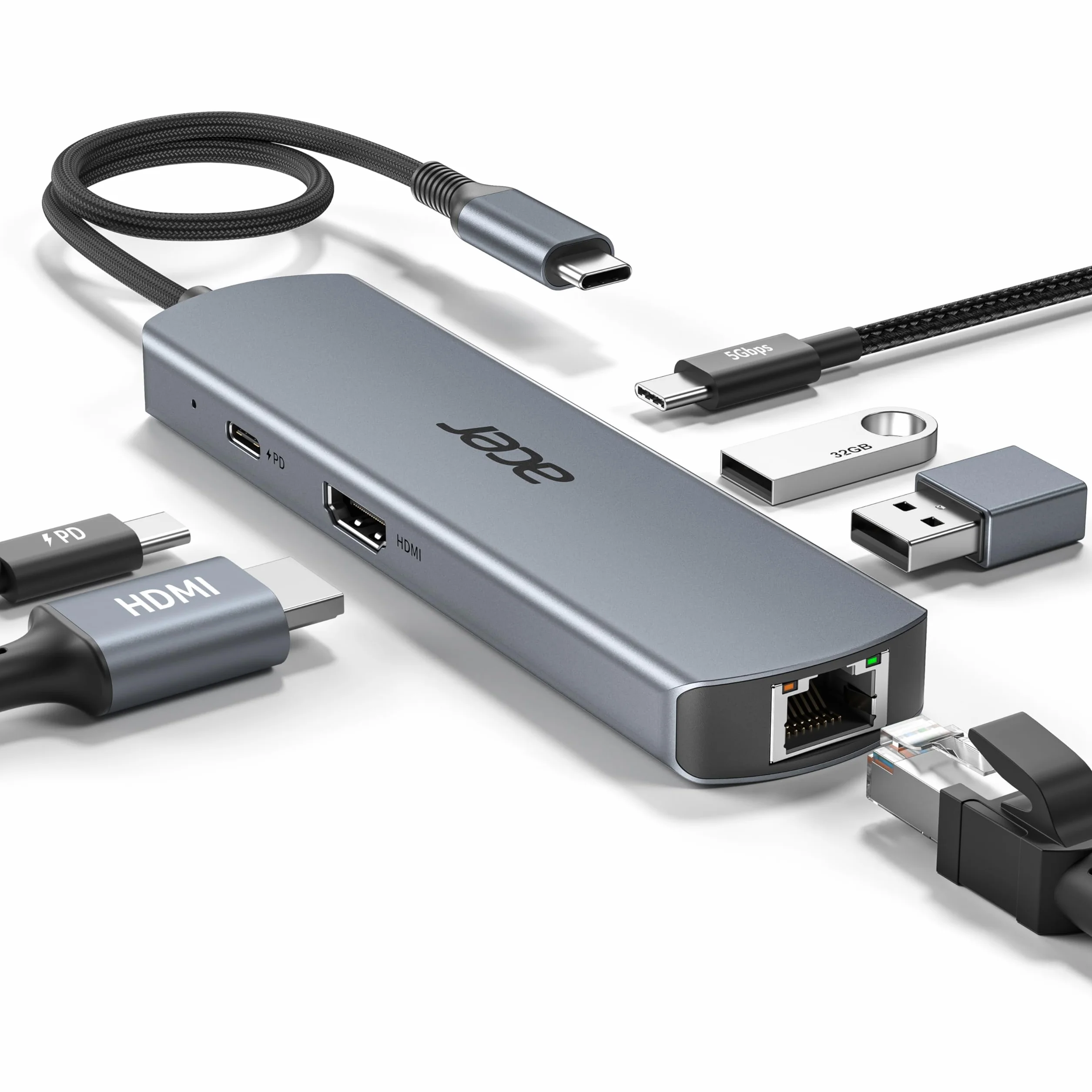 Acer Station d'accueil USB C 6 en 1 avec Ethernet 1Gbps, HDMI 4K@60 Hz, USB-C 100W PD, USB-A 3.0