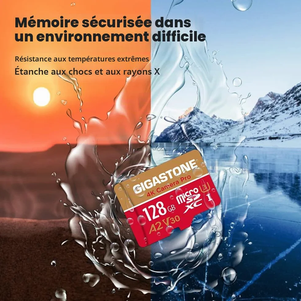 Gigastone Carte Micro SD 128 Go microSDXC UHS-I U3 A2 V30 C10 100/50 Mo/s