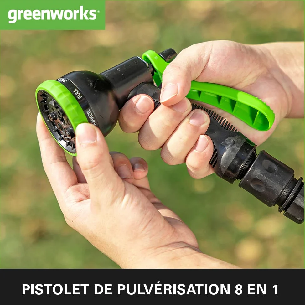 Greenworks G24SWP Pompe à Eau Submersible Sans Fil, 1800L/heure, Raccord Rapide 1/2", Tête de Pulvérisation 8-en-1, Tuyau de 2m SANS Batterie 24V Ni Chargeur, Garantie 3 Ans
