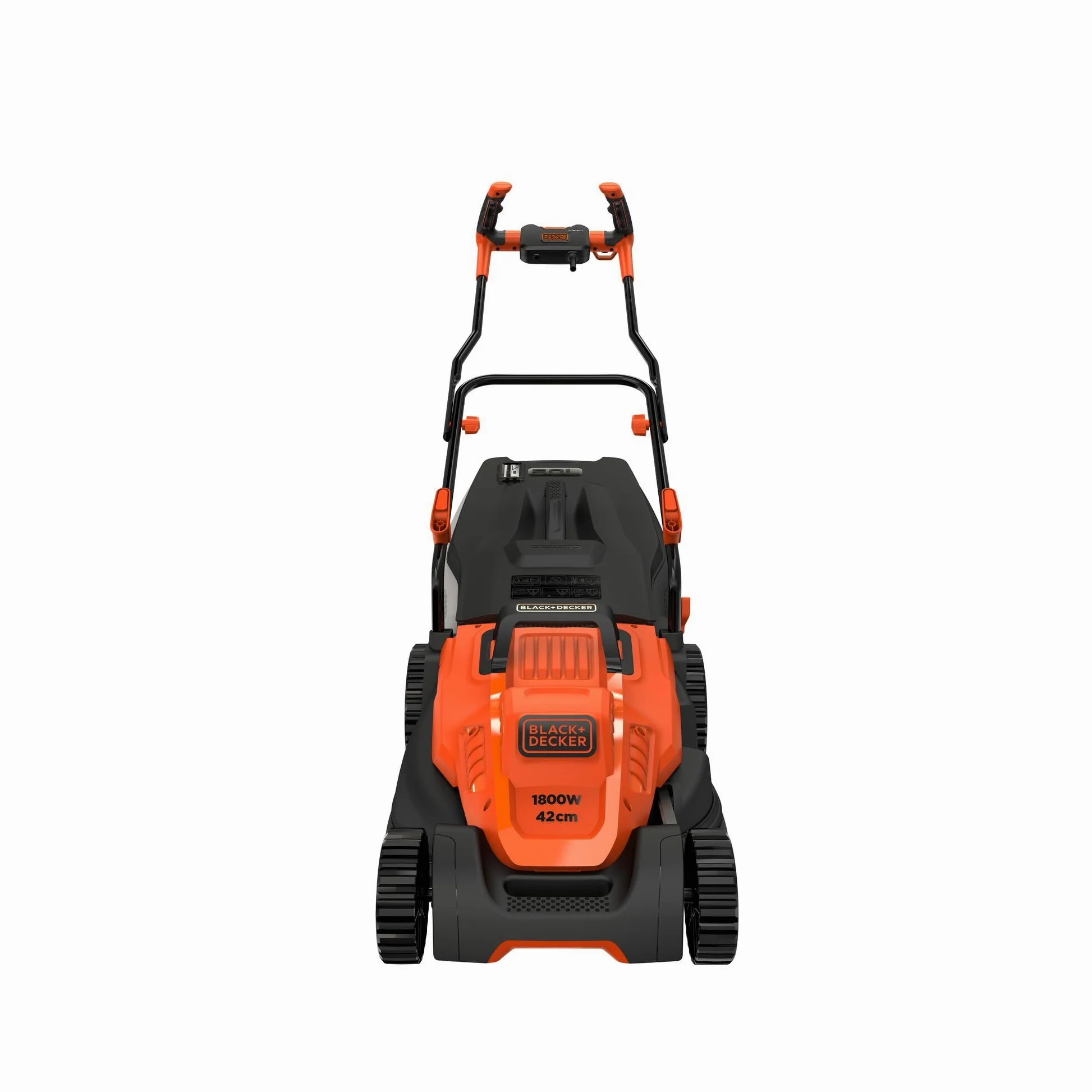 BLACK+DECKER Tondeuse Filaire 1800W, Tondeuse à Gazon Electrique 42 cm, 6 hauteurs réglables 20, 30, 40, 50, 60 et 70 mm, Tondeuse avec Poignée Bike, BEMW481BH-QS