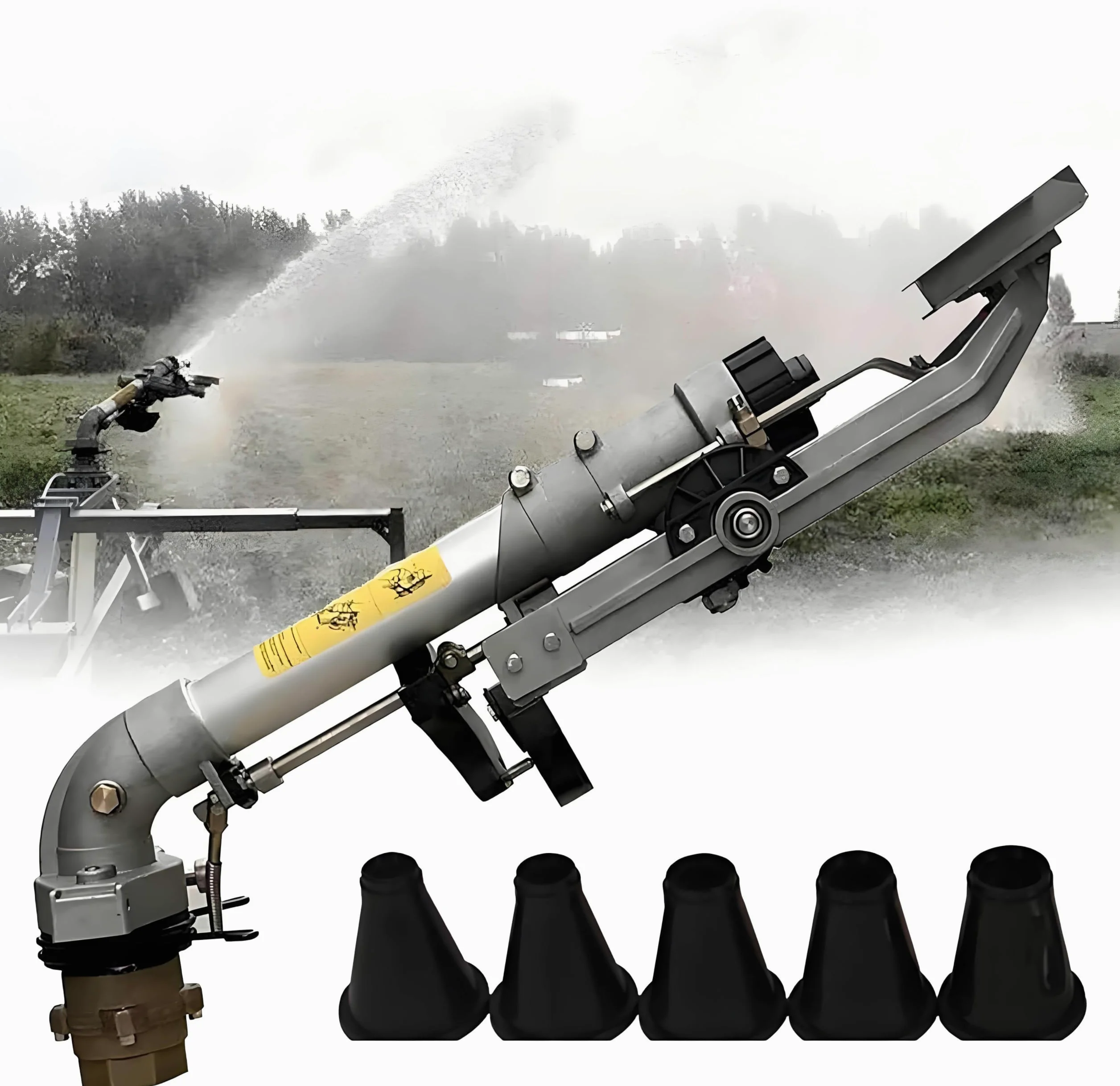 Arroseur d'arrosage rotatif à 360° - Pistolet à pluie automatique de 5,1 cm pour irrigation agricole, contrôle de la poussière dans les pâturages, dépoussiérage industriel