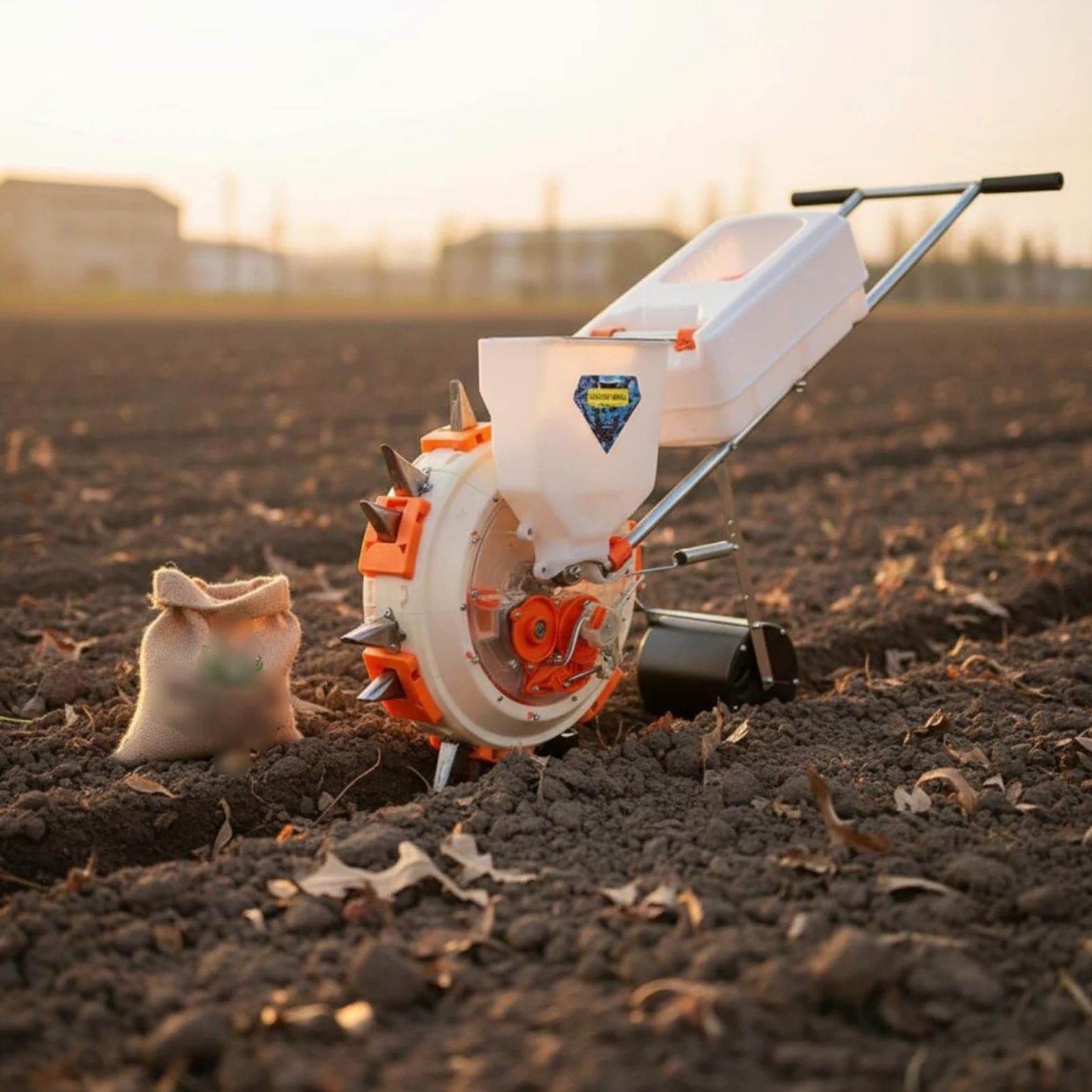 Handheld Seeder Semoir Planteur Épandeur Manuel à Poussée avec Roue Tasseuse Acier Inoxydable et Plastique Semis Régulier et Fertilisation Contrôlée, L 28CM, 6-Buse