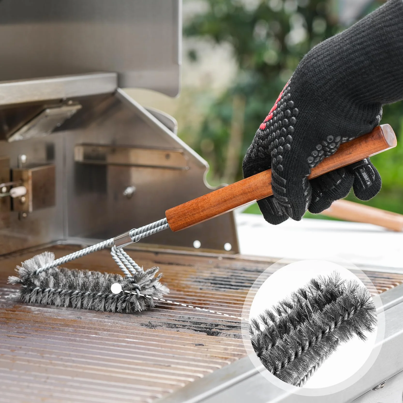 Onlyfire Set de Ustensiles pour Barbecue en Acier Inoxydable, 4 Pièces avec Poignées en Bois