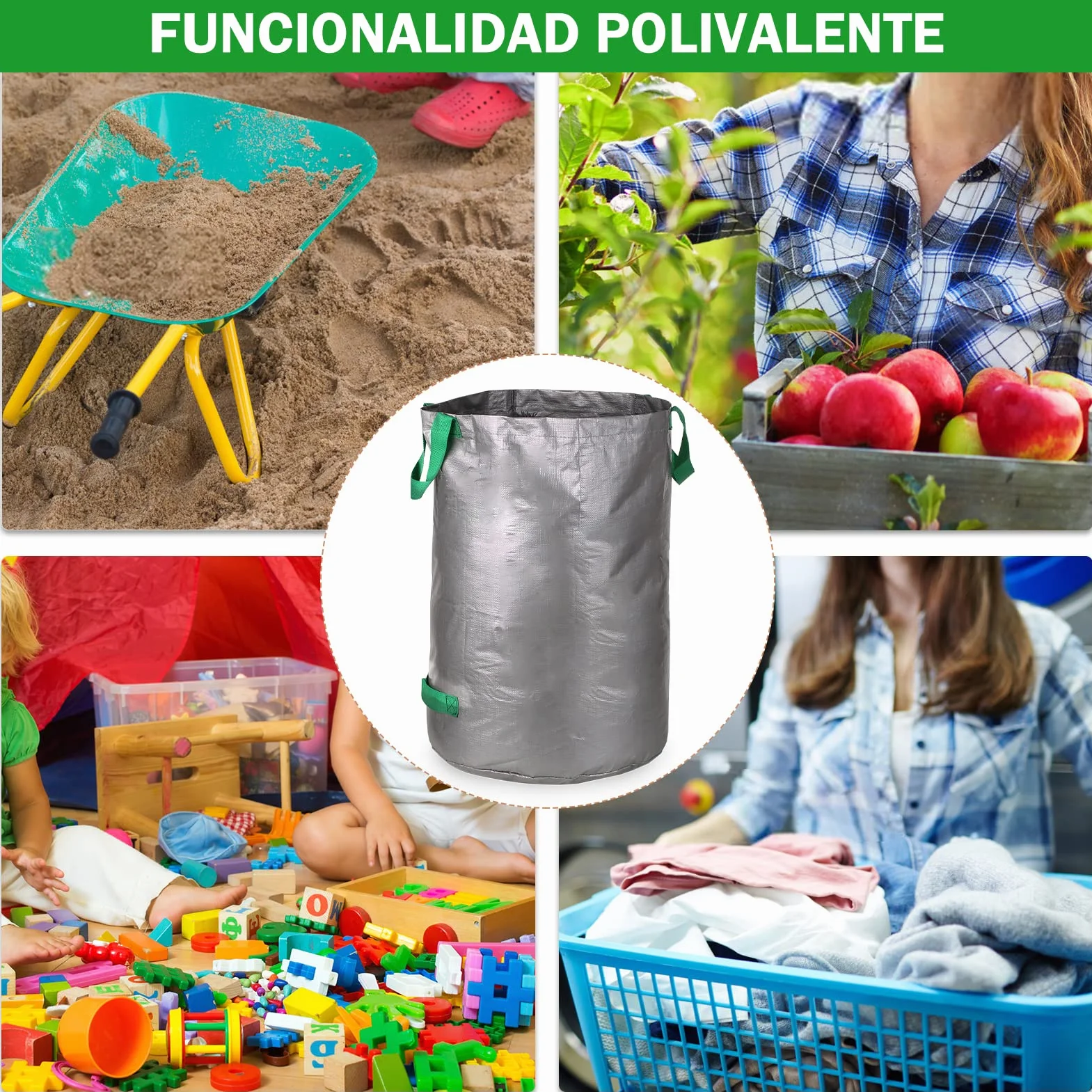 Hanzete Lot de 3 sacs à déchets de jardin réutilisables 100 l pour cour, recyclables, poubelles à feuilles, plantes, piscine, aménagement paysager, pelouse, terrasse
