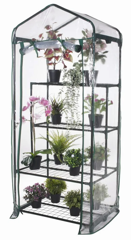 VERDELOOK - Serre avec 2+2 étagères et toile PVC transparente avec ouverture à charnière, 69x49x157 cm, serre de jardin et de balcon, pour la protection des plantes, pour le jardinage, métal peint